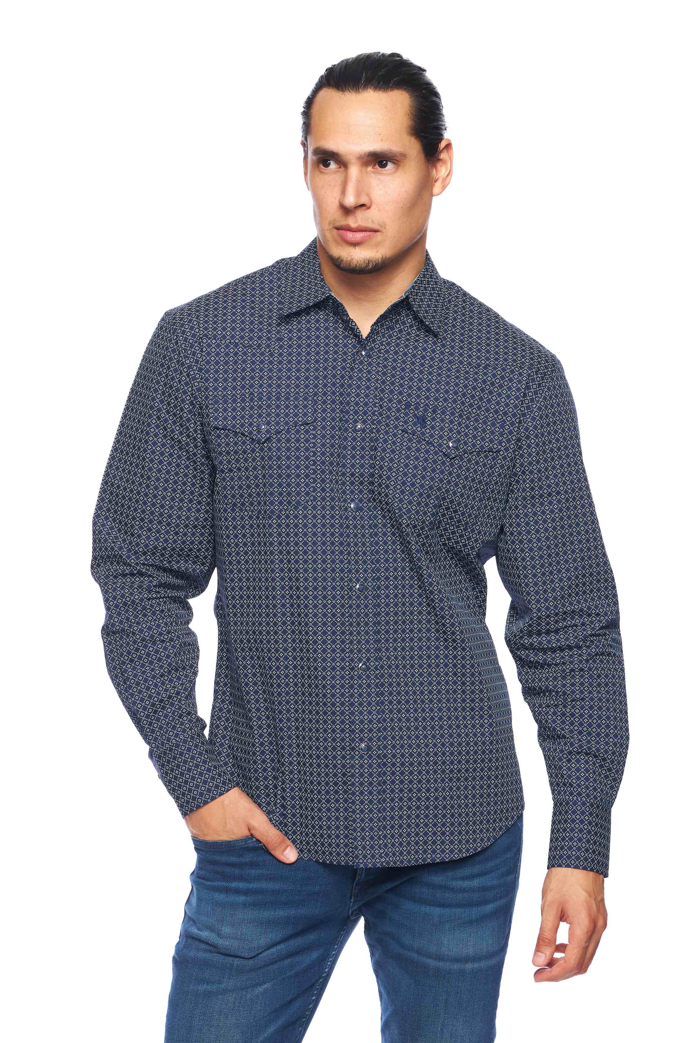 Men's Western Pearl Snap Print Shirt-PS100L-160 - Rodeo Clothing wholesale 