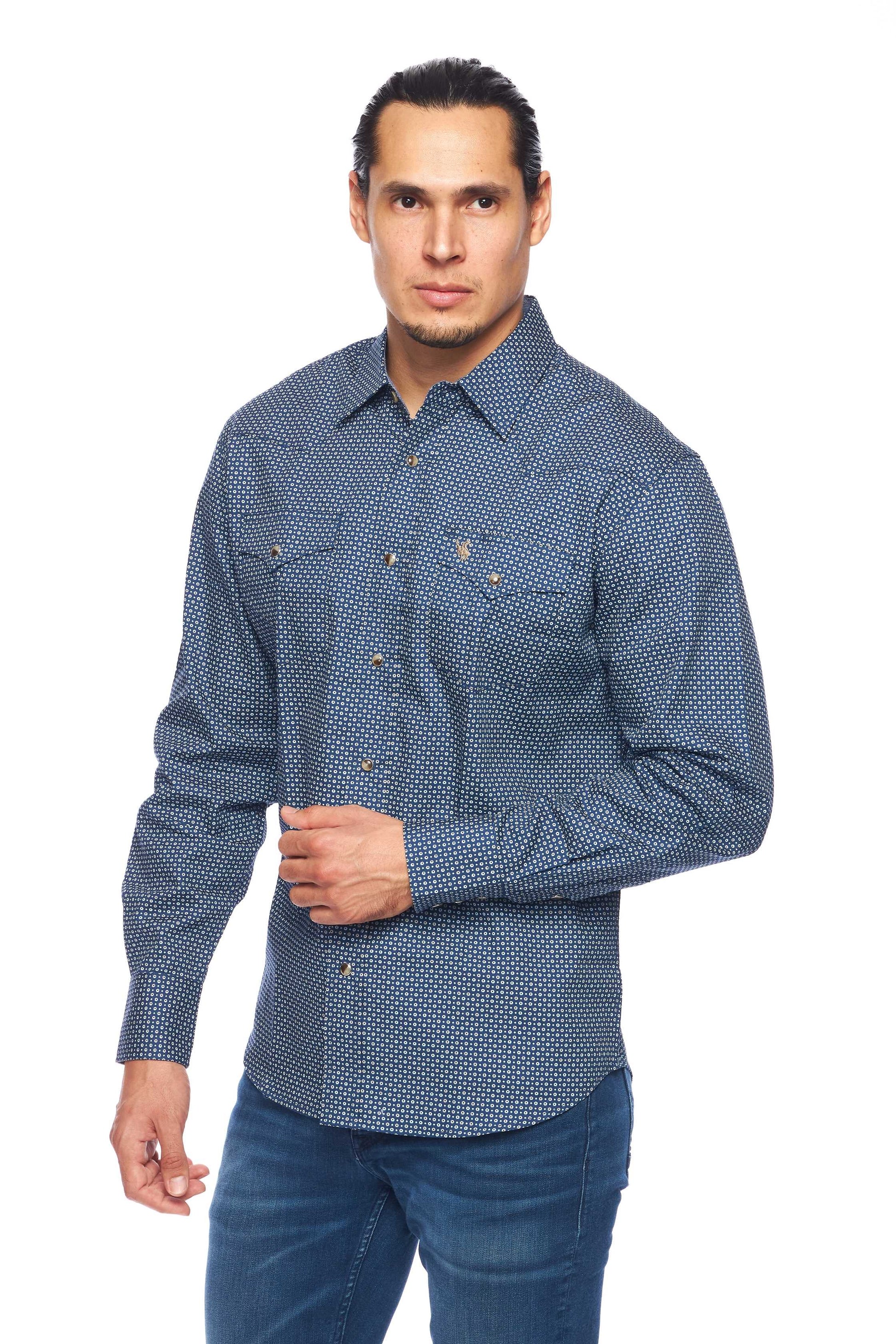 Men's Western Pearl Snap Print Shirt-PS100L-158 - Rodeo Clothing wholesale 