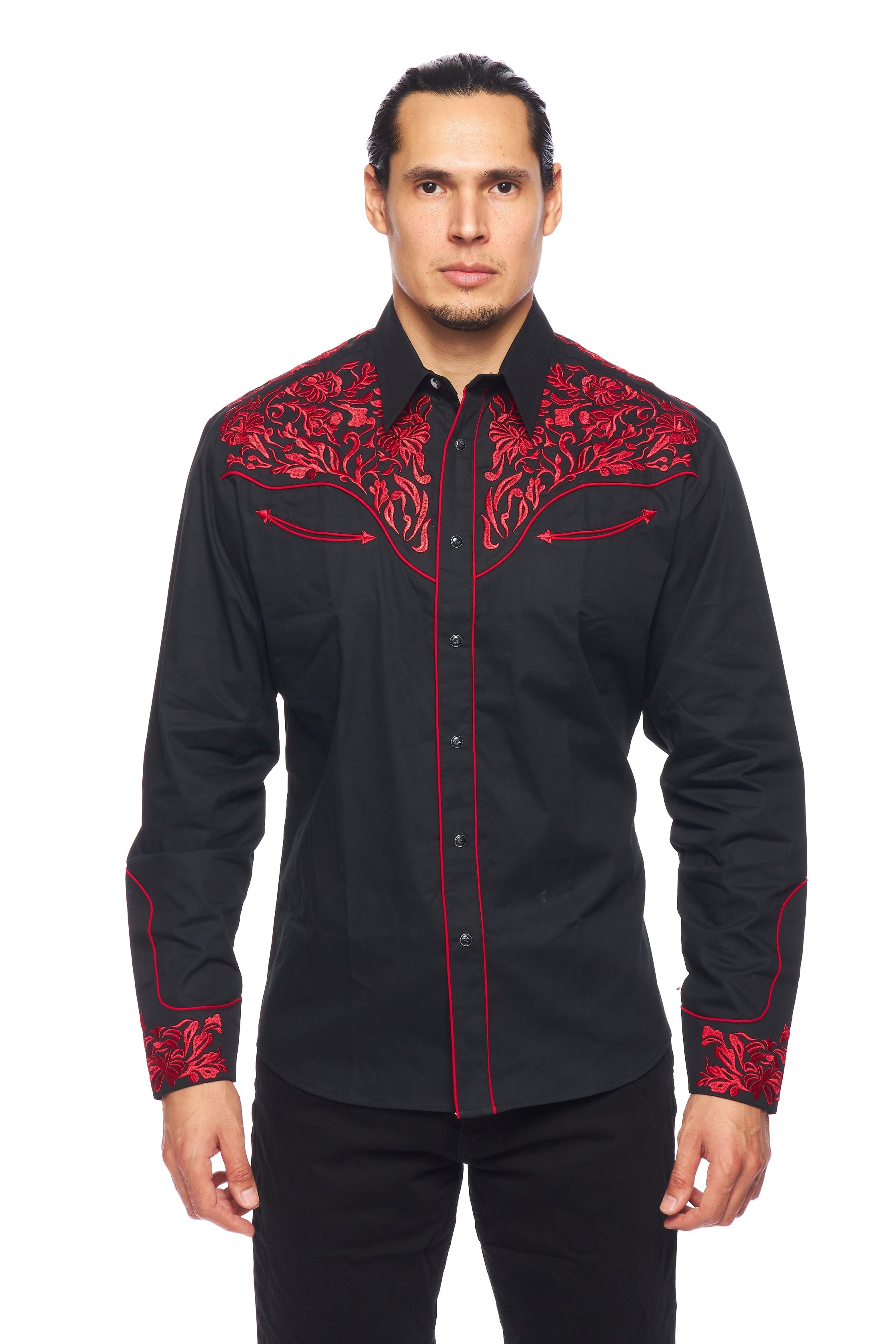 Men's Western Cowboy Embroidery Shirt-PS500L-563 - Rodeo Clothing wholesale 