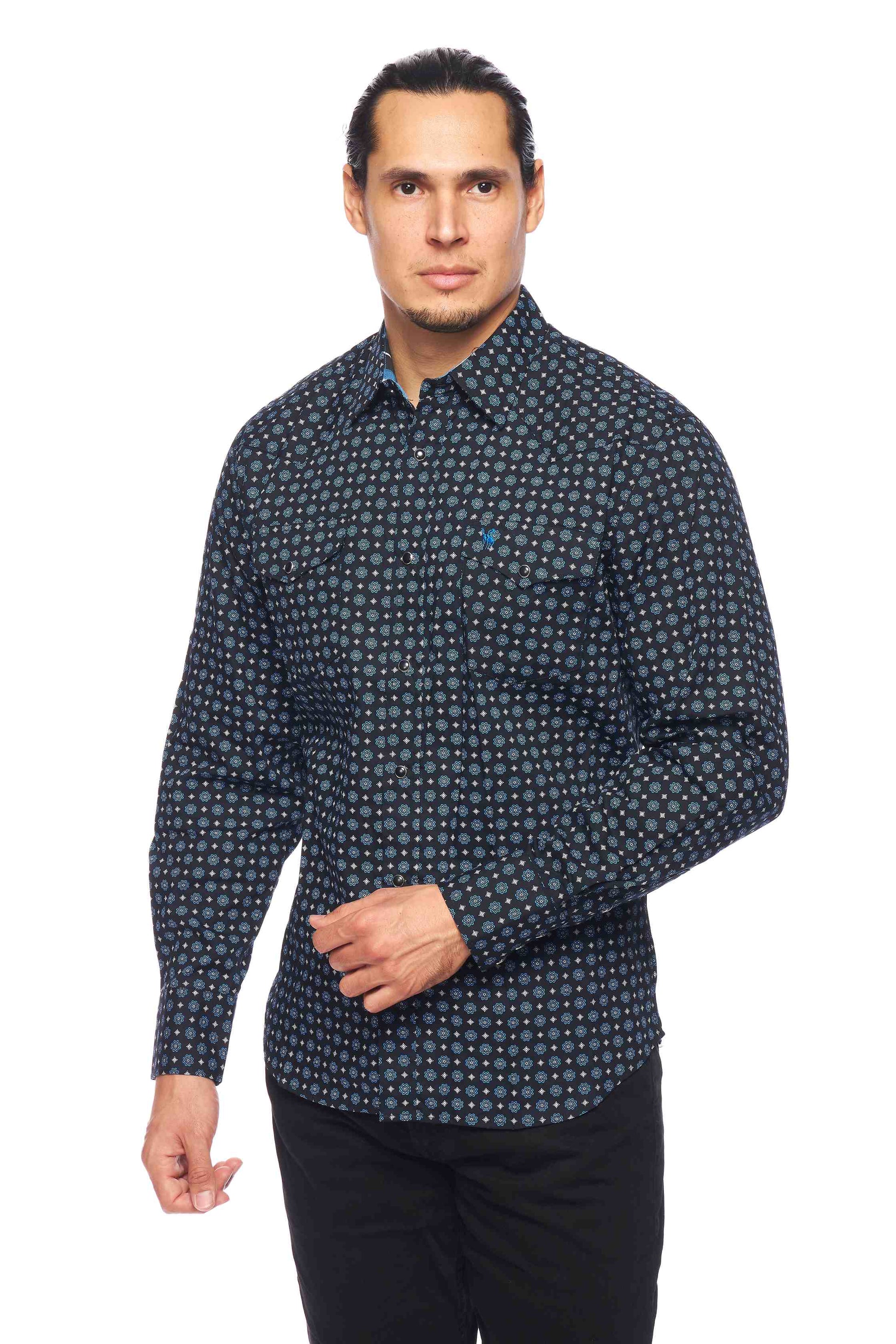 Men's Western Pearl Snap Print Shirt-PS100L-163 - Rodeo Clothing wholesale 