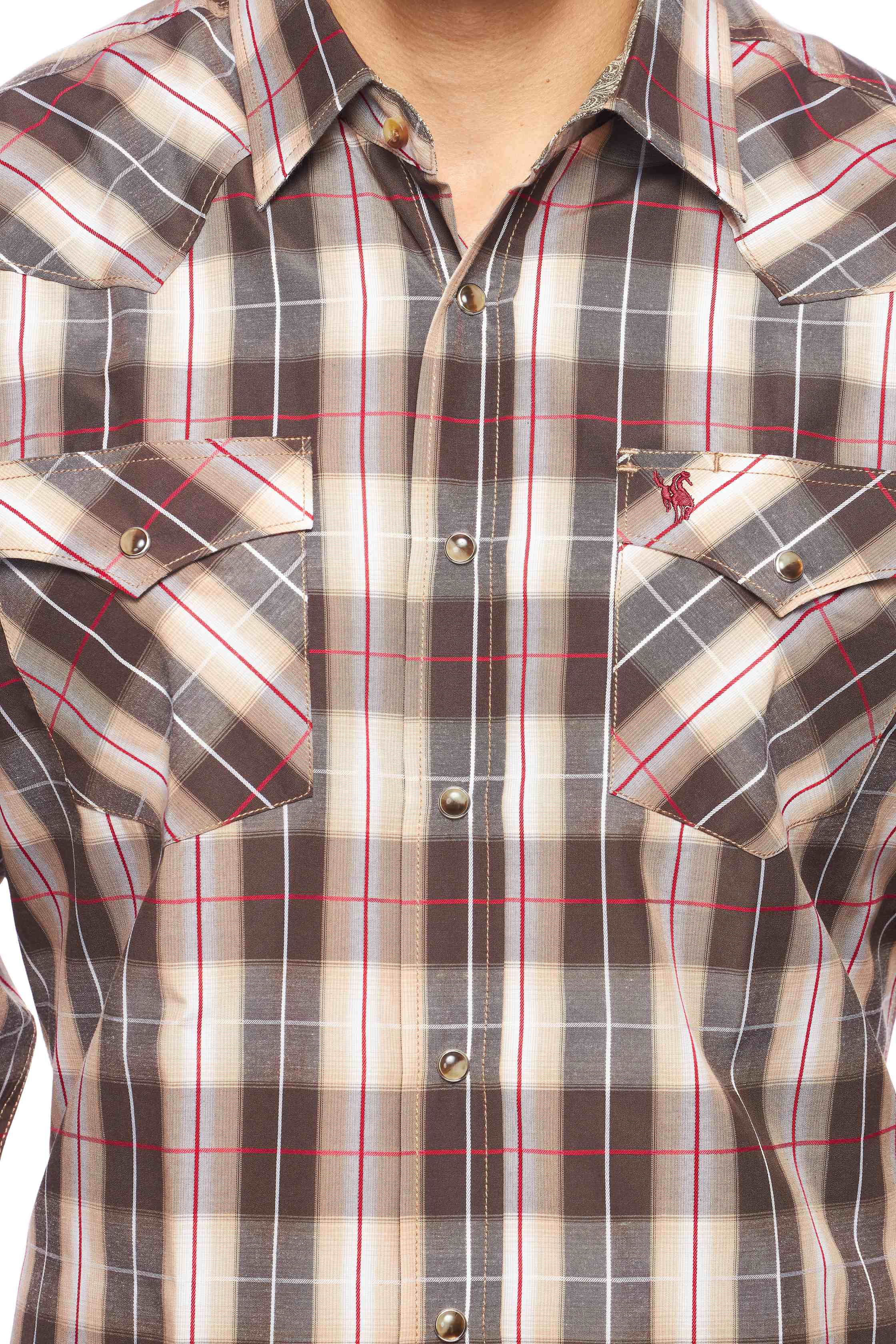 Men's Western Long Sleeve Pearl Snap Plaid Shirt-PS400-427 - Rodeo Clothing wholesale 