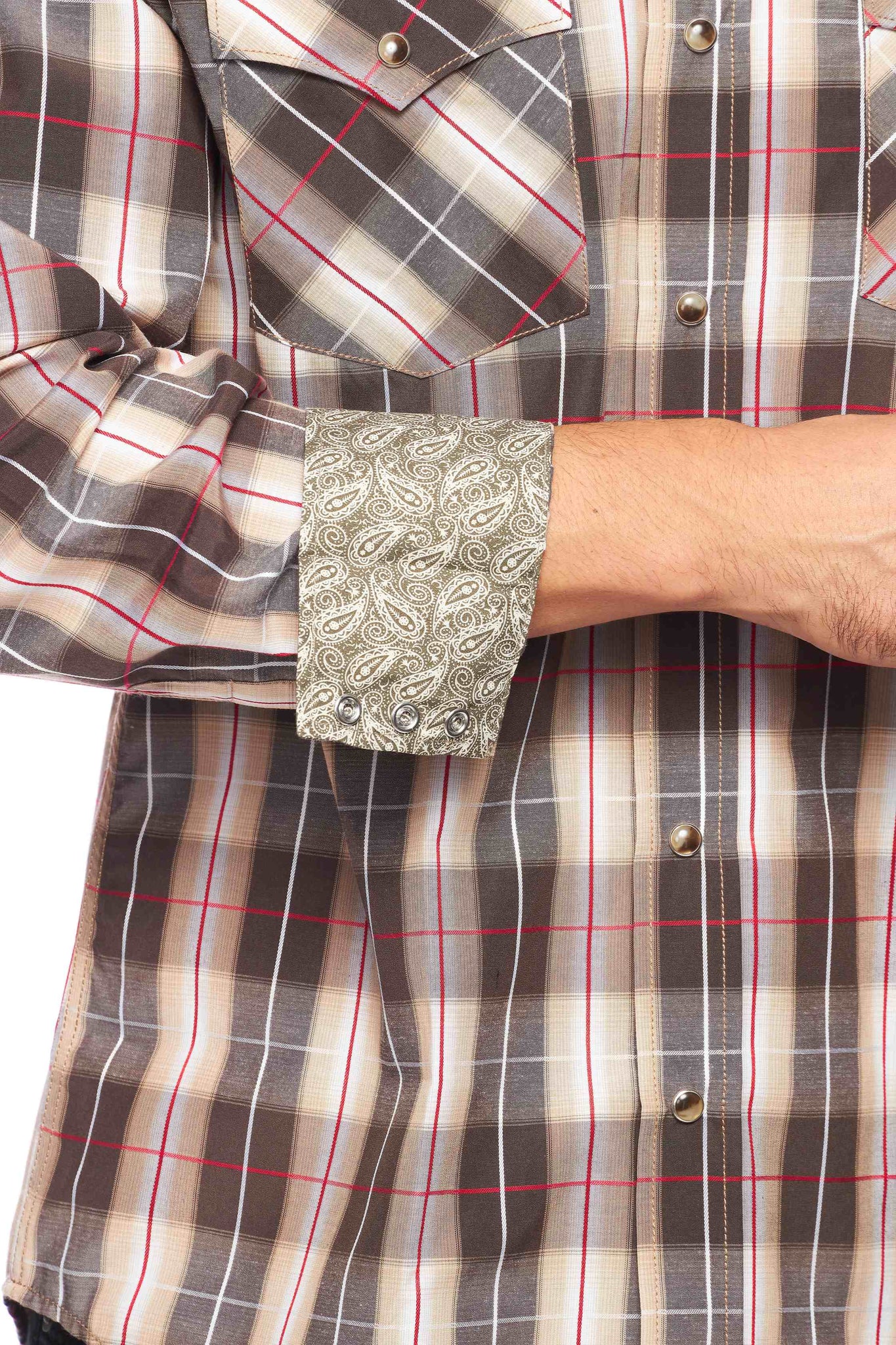 Men's Western Long Sleeve Pearl Snap Plaid Shirt -PS400-427