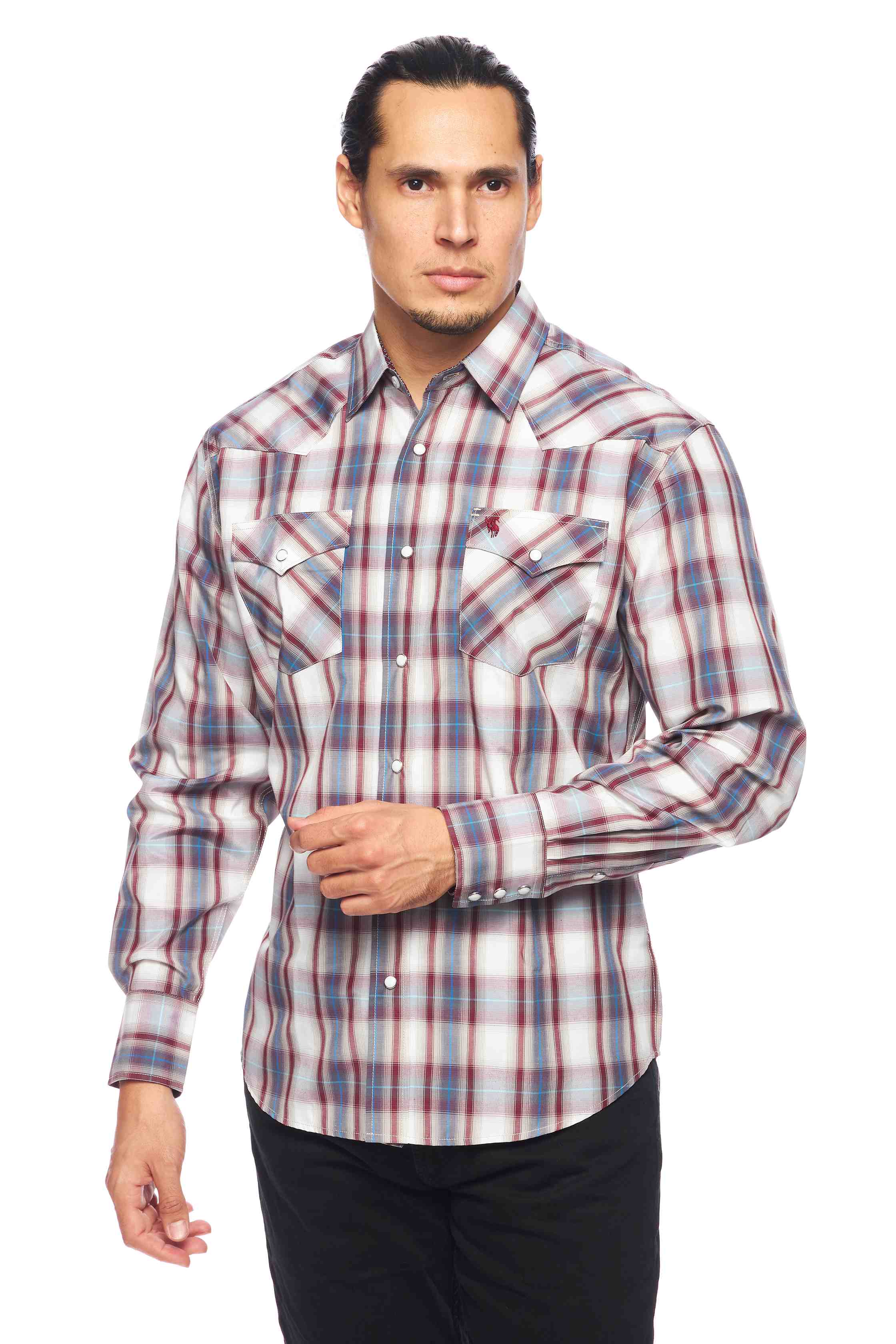 Men's Western Long Sleeve Pearl Snap Plaid Shirt-PS400-406 - Rodeo Clothing wholesale 