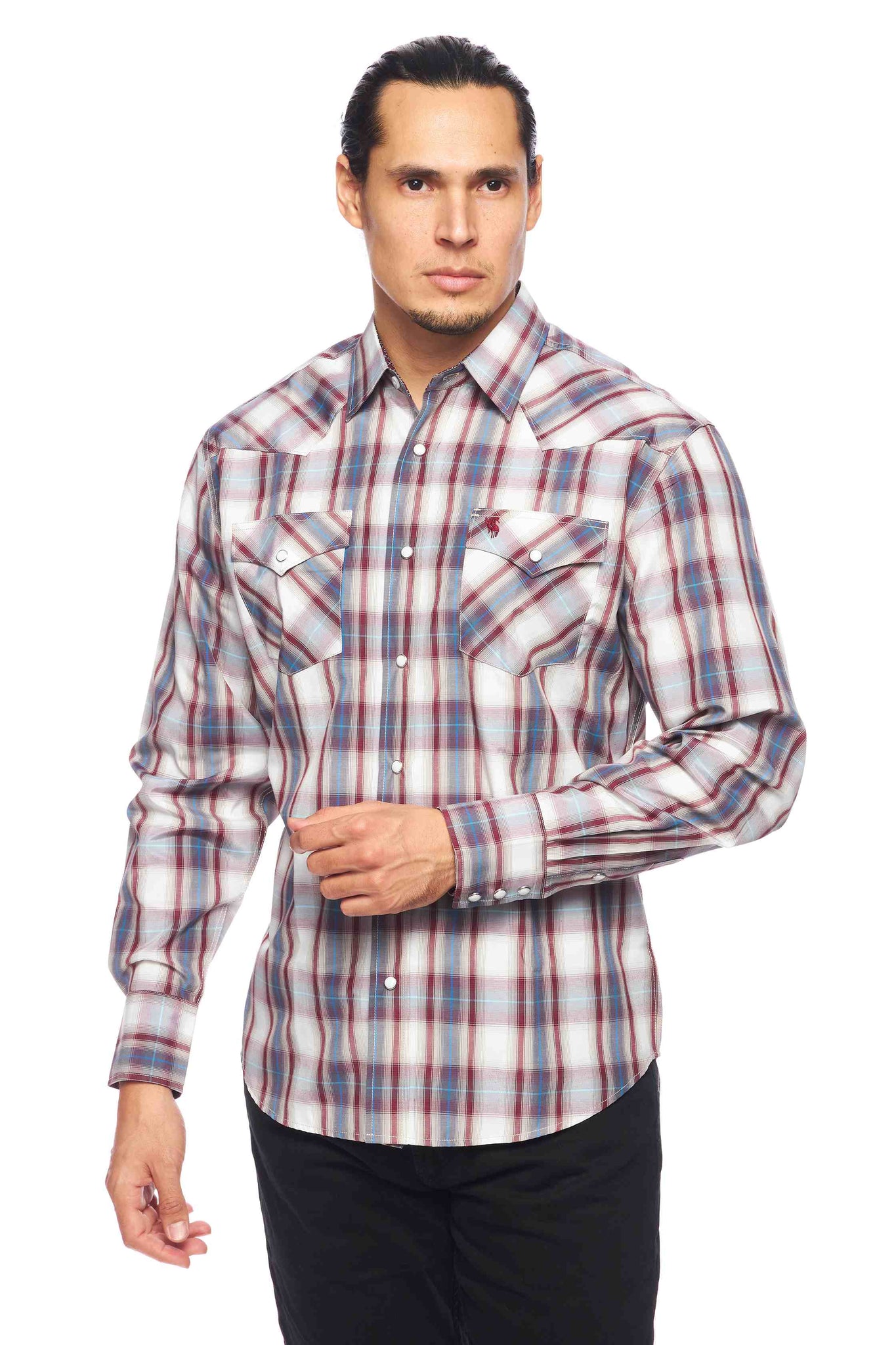 Men's Western Long Sleeve Pearl Snap Plaid Shirt - PS400-406