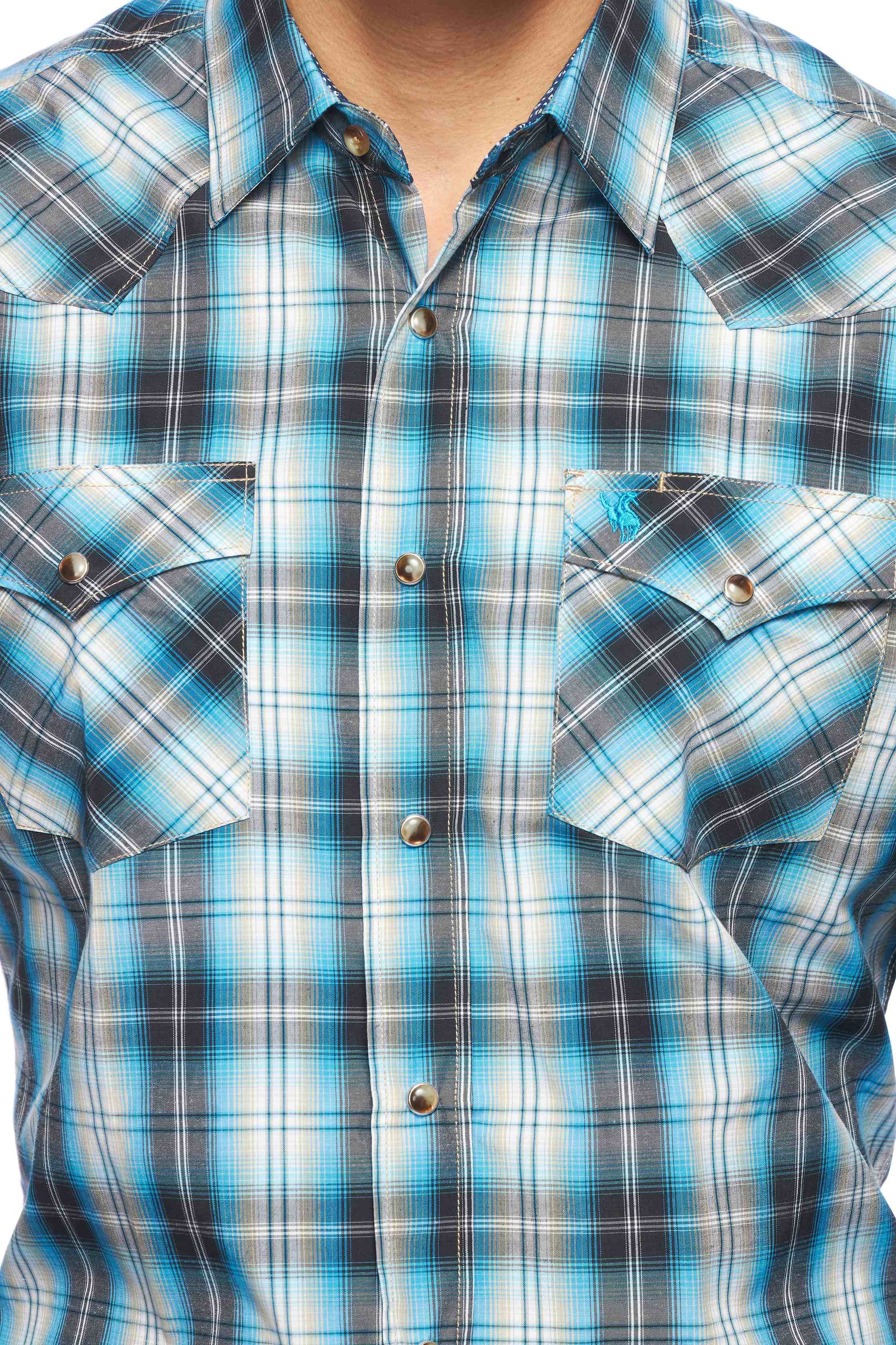 Men's Western Long Sleeve Pearl Snap Plaid Shirt-PS400-478 - Rodeo Clothing wholesale 