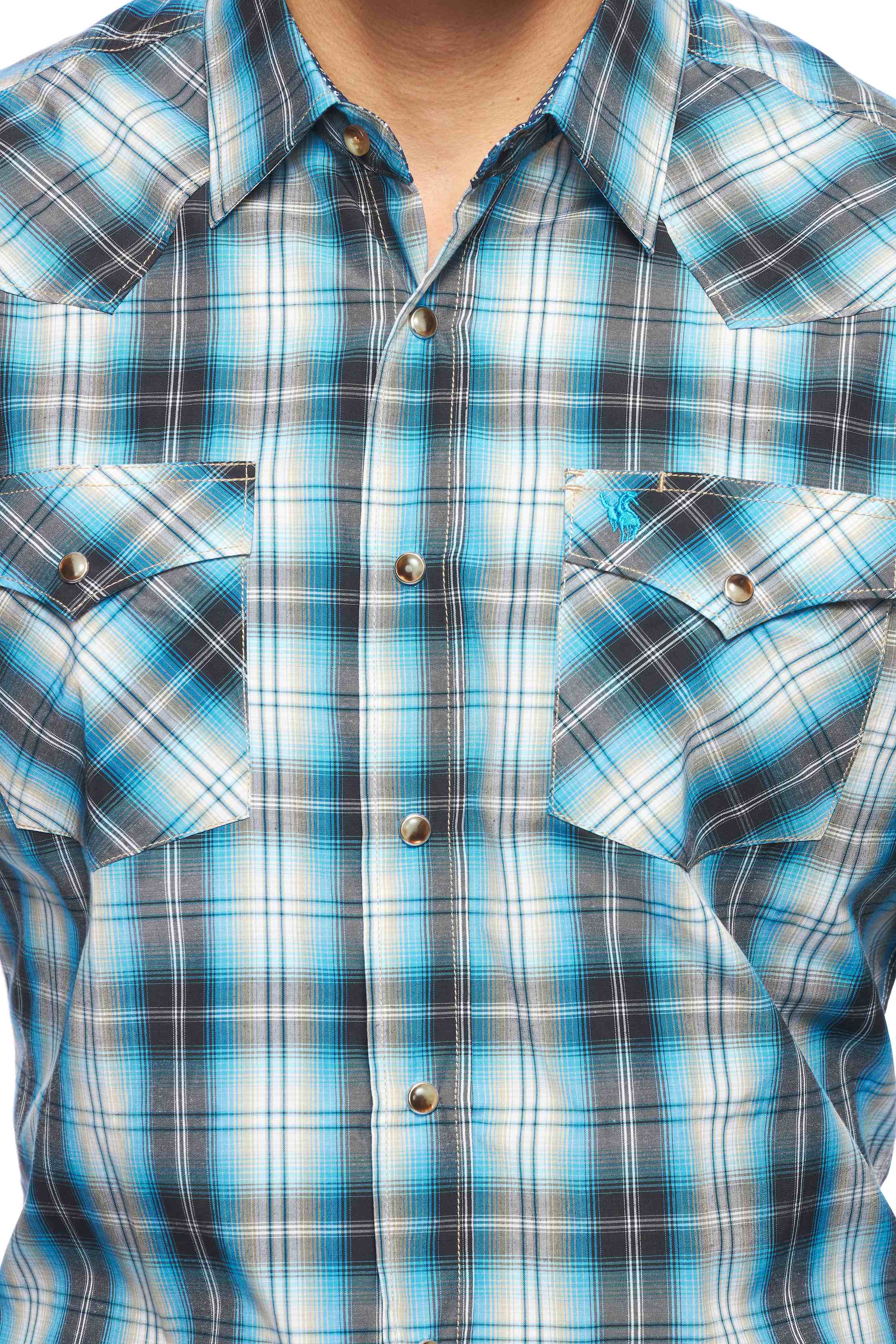Men's Western Long Sleeve Pearl Snap Plaid Shirt-PS400-478 - Rodeo Clothing wholesale 