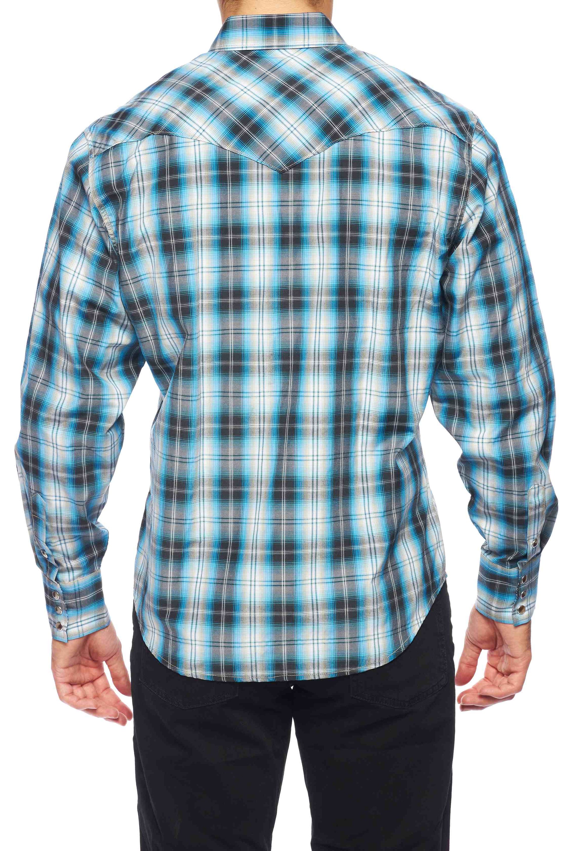 Men's Western Long Sleeve Pearl Snap Plaid Shirt-PS400-478 - Rodeo Clothing wholesale 