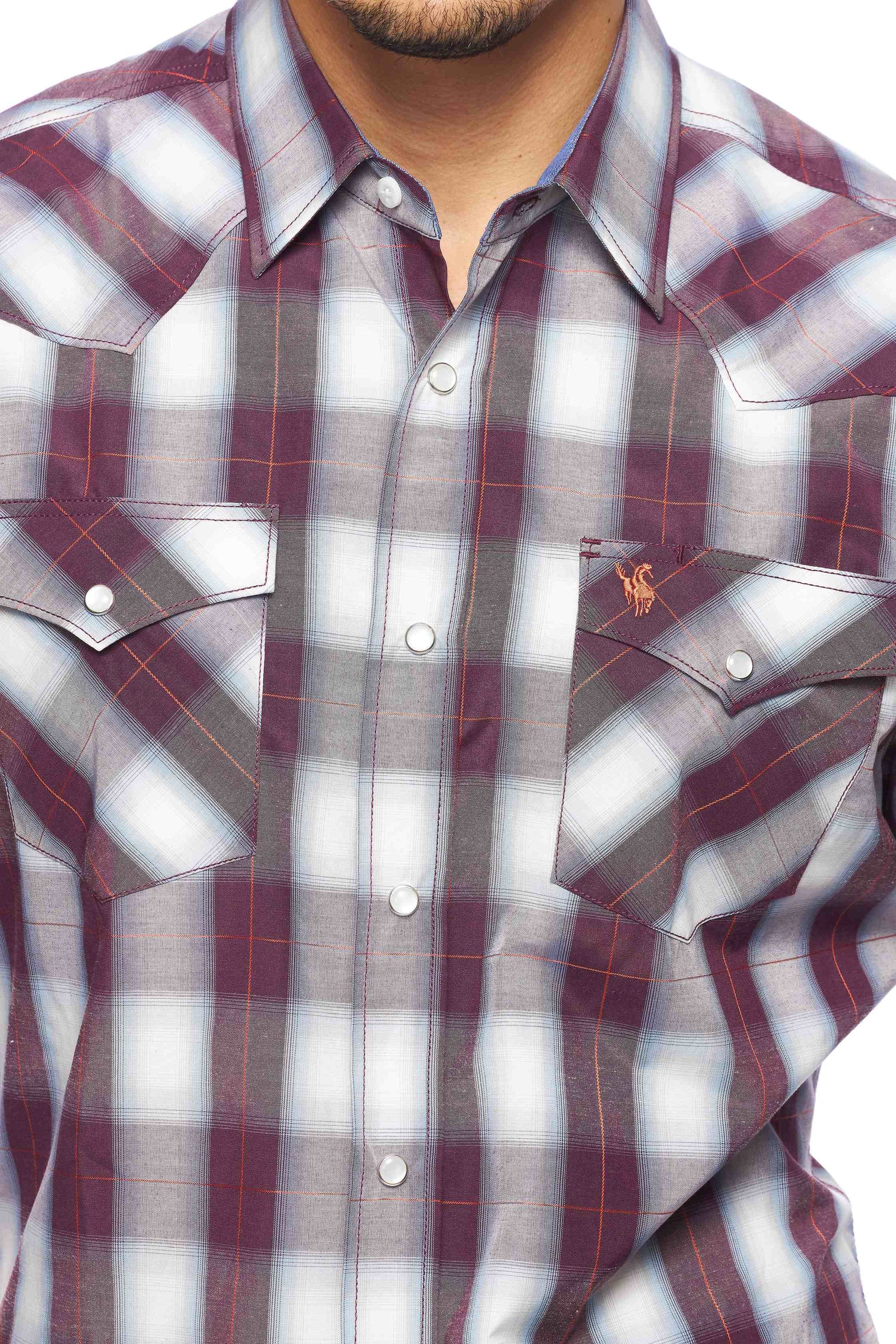 Men's Western Long Sleeve Pearl Snap Plaid Shirt-PS400-405 - Rodeo Clothing wholesale 