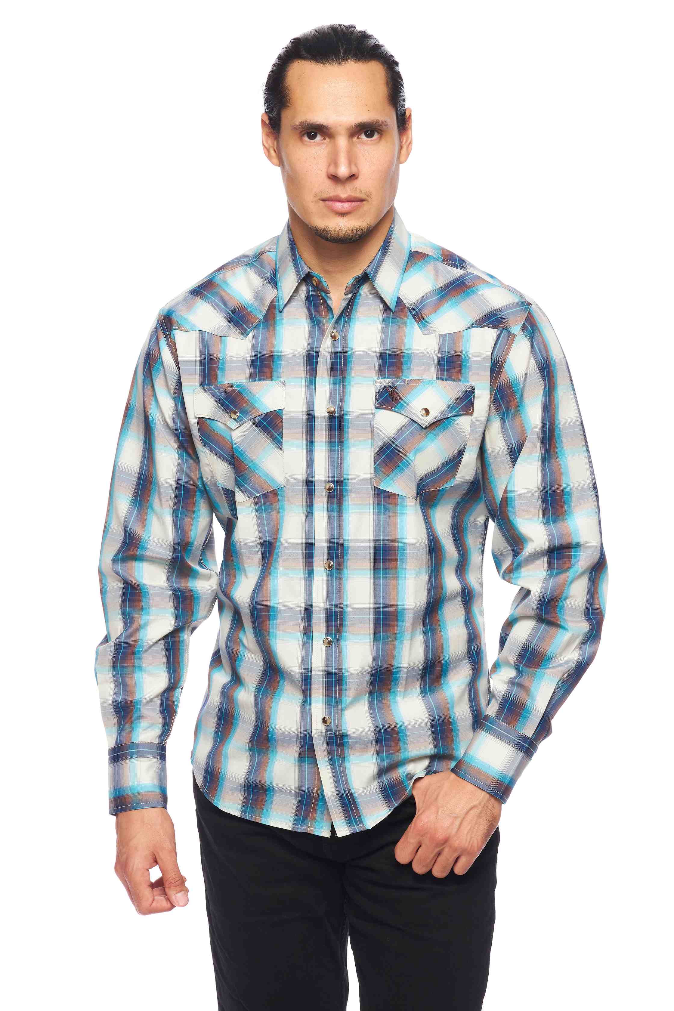 Men's Western Long Sleeve Pearl Snap Plaid Shirt-PS400-409 - Rodeo Clothing wholesale 