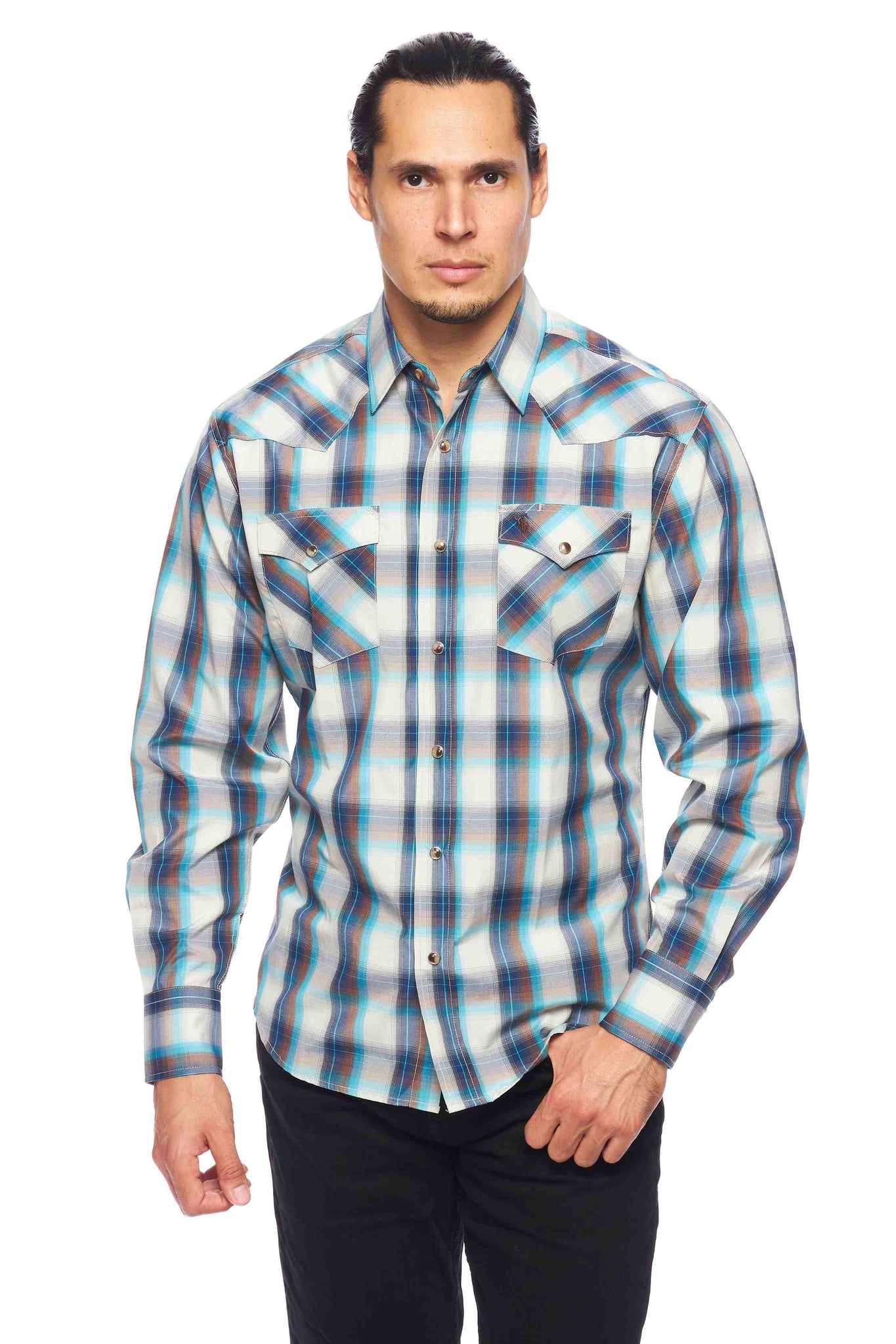 Men's Western Long Sleeve Pearl Snap Plaid Shirt - PS400-409