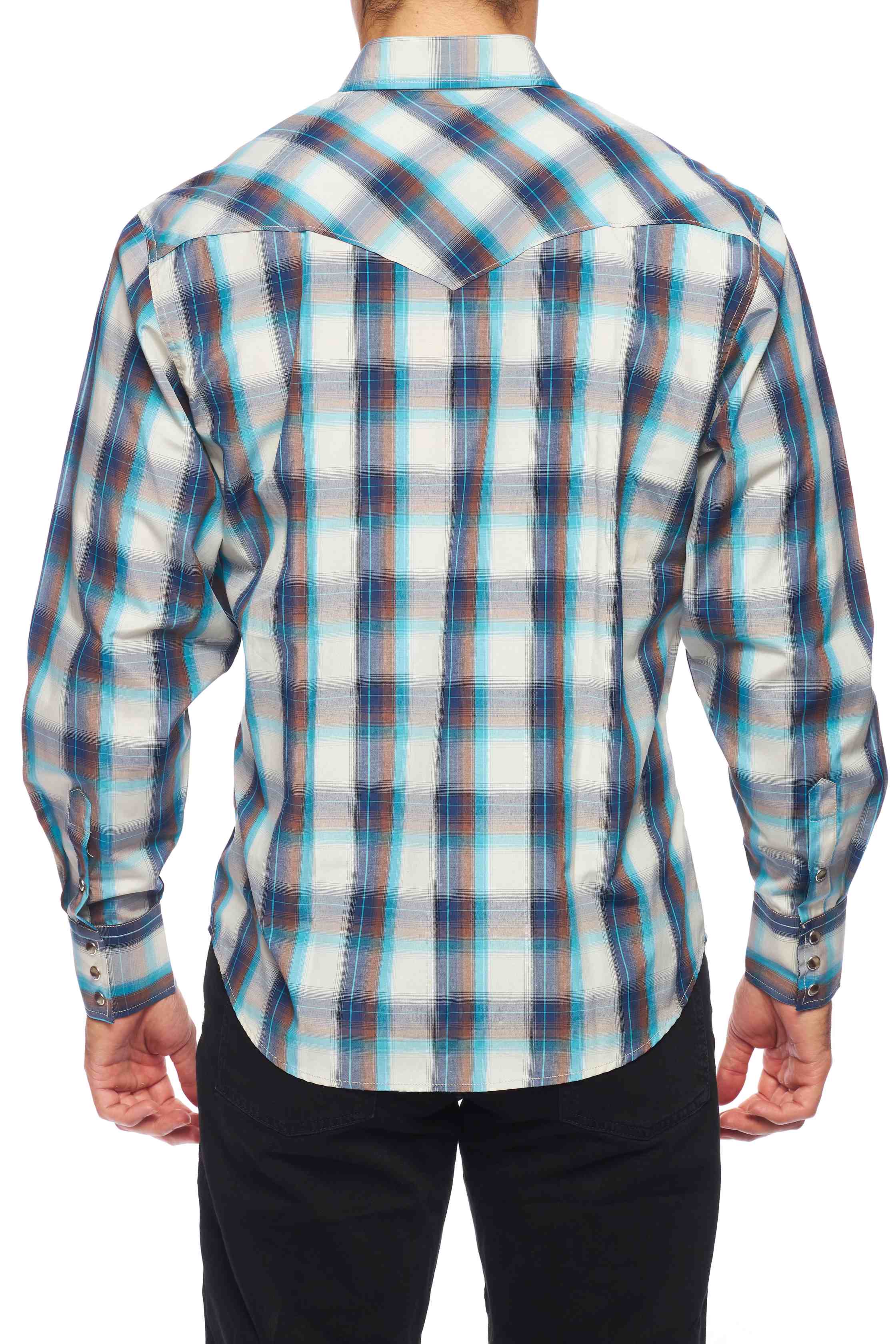 Men's Western Long Sleeve Pearl Snap Plaid Shirt-PS400-409 - Rodeo Clothing wholesale 