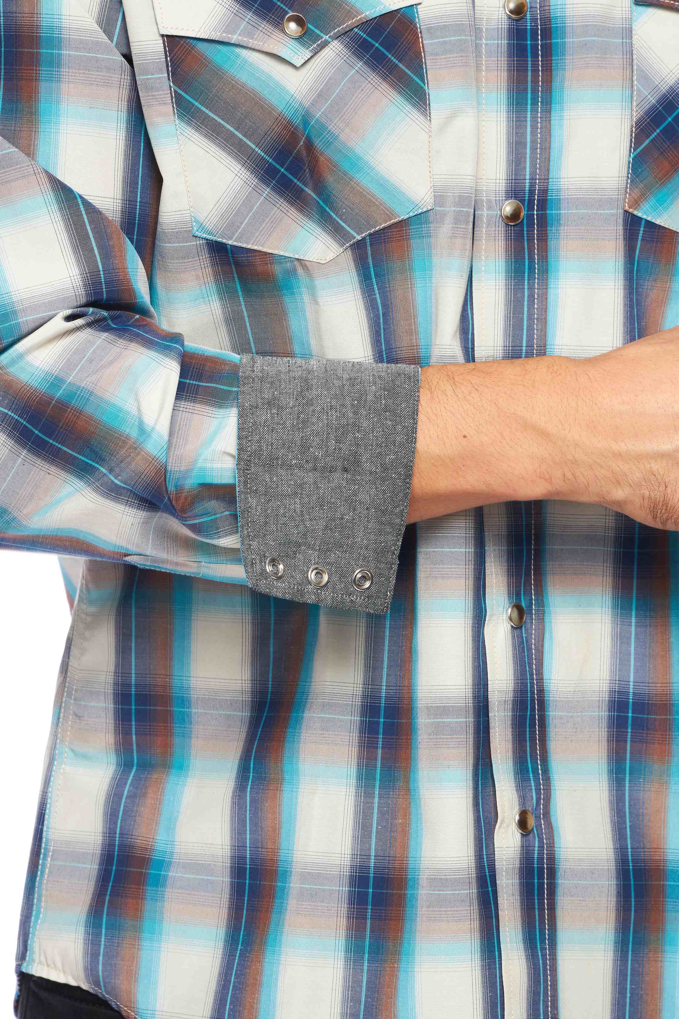 Men's Western Long Sleeve Pearl Snap Plaid Shirt-PS400-409 - Rodeo Clothing wholesale 