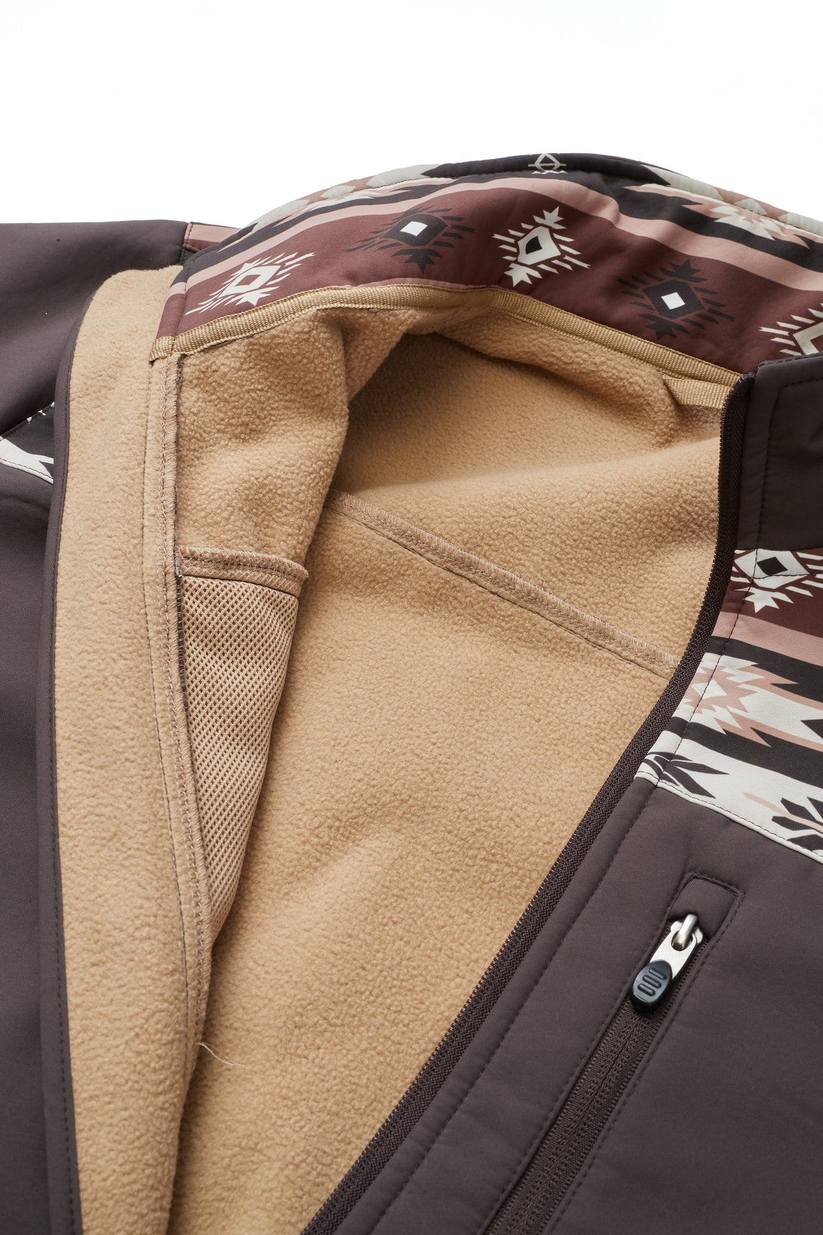 Men's Soft Shell Bonded Jacket With Western Aztec Print-NJ650EMB-AZ-BROWN-KHAKI