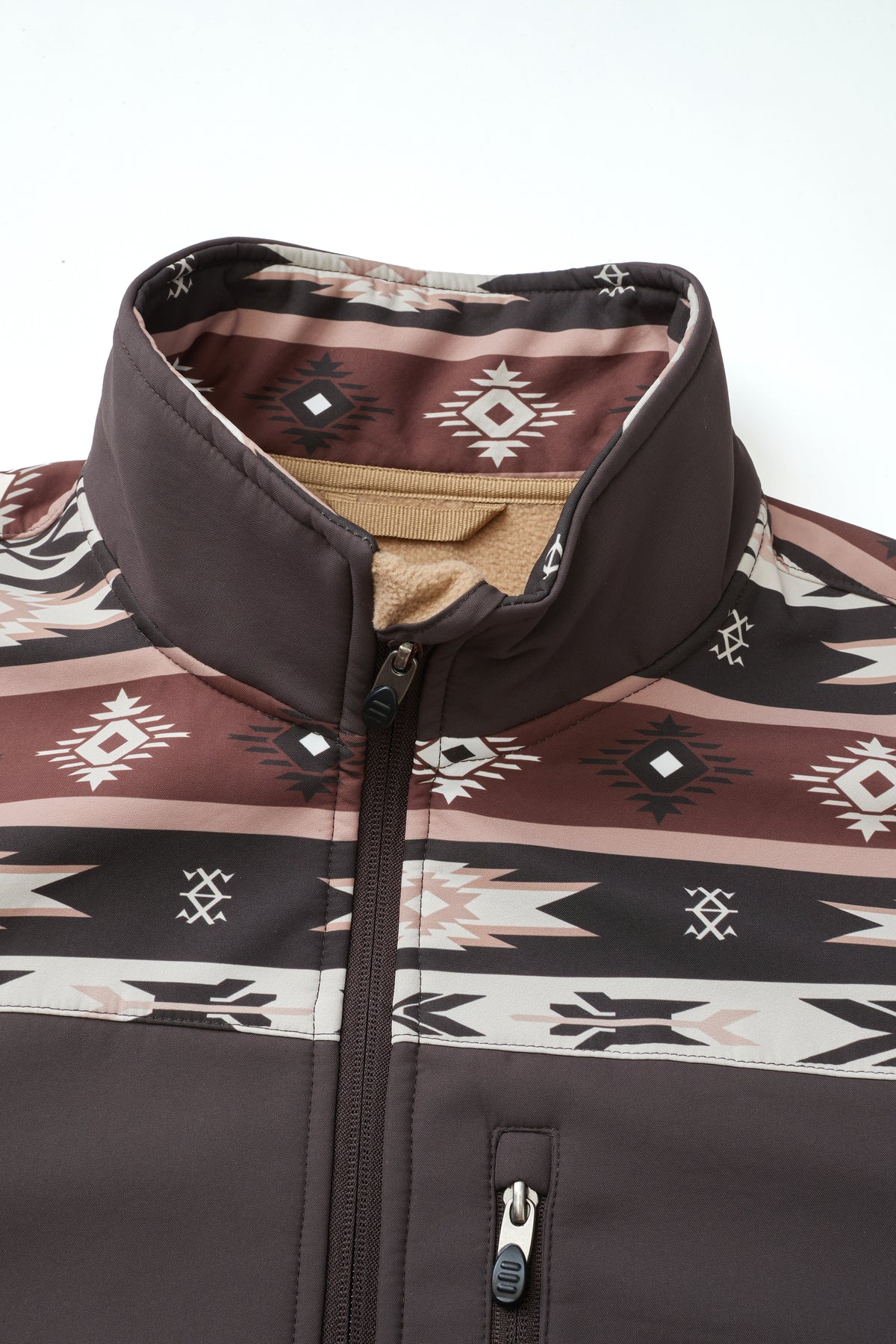 Men's Soft Shell Bonded Jacket With Western Aztec Print-NJ650EMB-AZ-BROWN-KHAKI