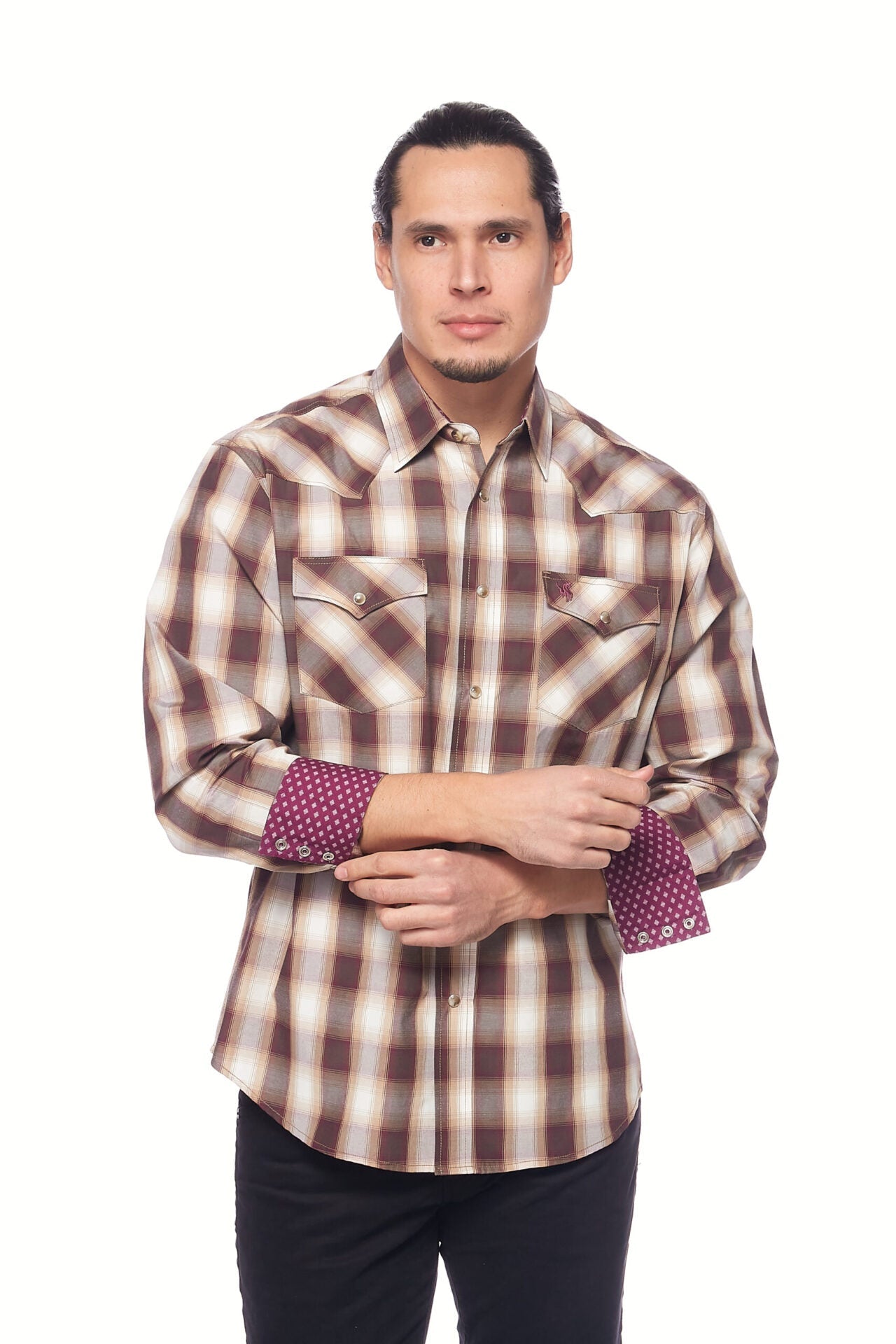 Men's Western Long Sleeve Pearl Snap Plaid Shirt-PS400-474 - Rodeo Clothing wholesale 