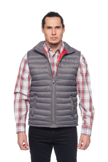 Men's Puffer Workwear/Streetwear Sleeveless Vest-NV640-DK GREY/RED - Rodeo Clothing wholesale 