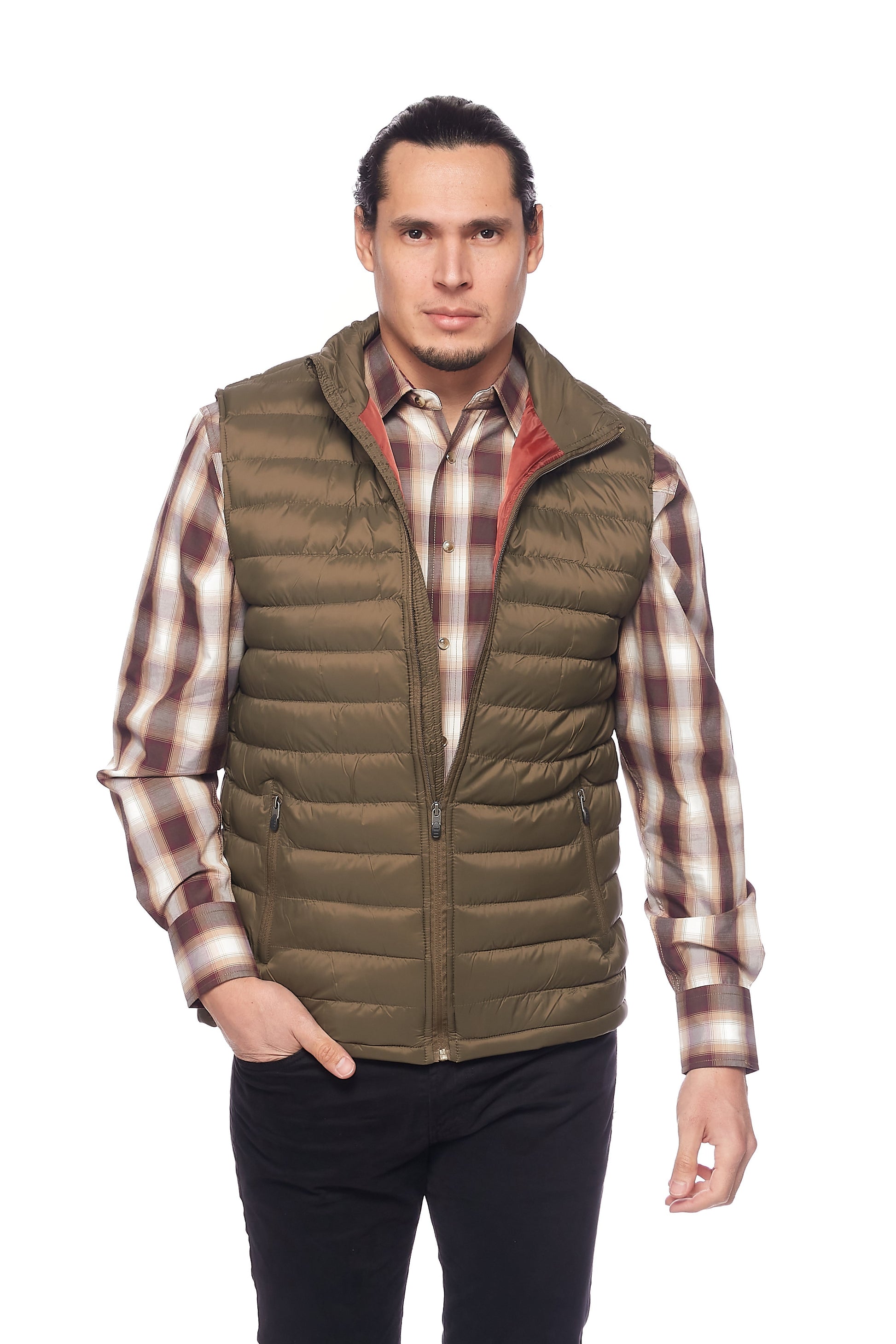 Men's Puffer Workwear/Streetwear Sleeveless Vest-NV640-OLIVE/RUST - Rodeo Clothing wholesale 