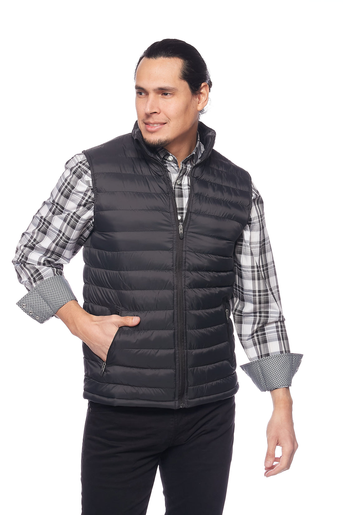 Men's Nylon Quilted Sleeveless Vest-NV640-Black/Grey - Rodeo Clothing wholesale 