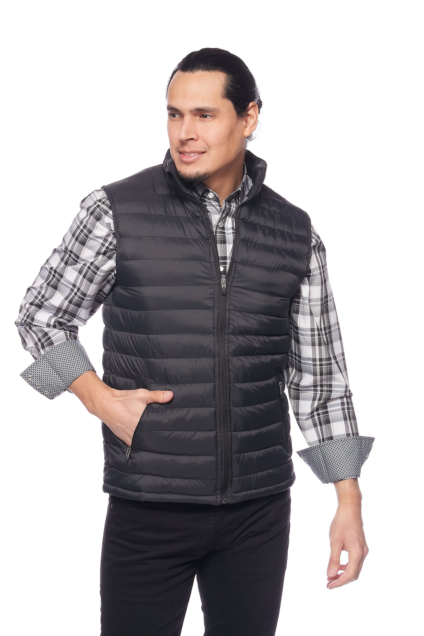 Men's Nylon Quilted Sleeveless Vest-NV640-Black/Grey