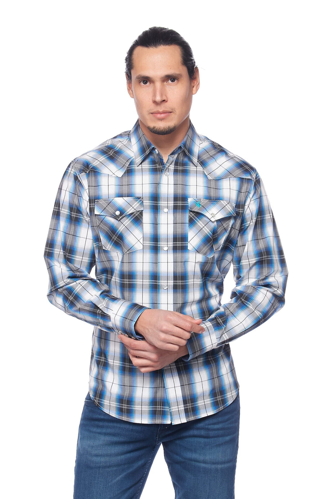 Men's Western Long Sleeve Pearl Snap Plaid Shirt-PS400-471 - Rodeo Clothing wholesale 