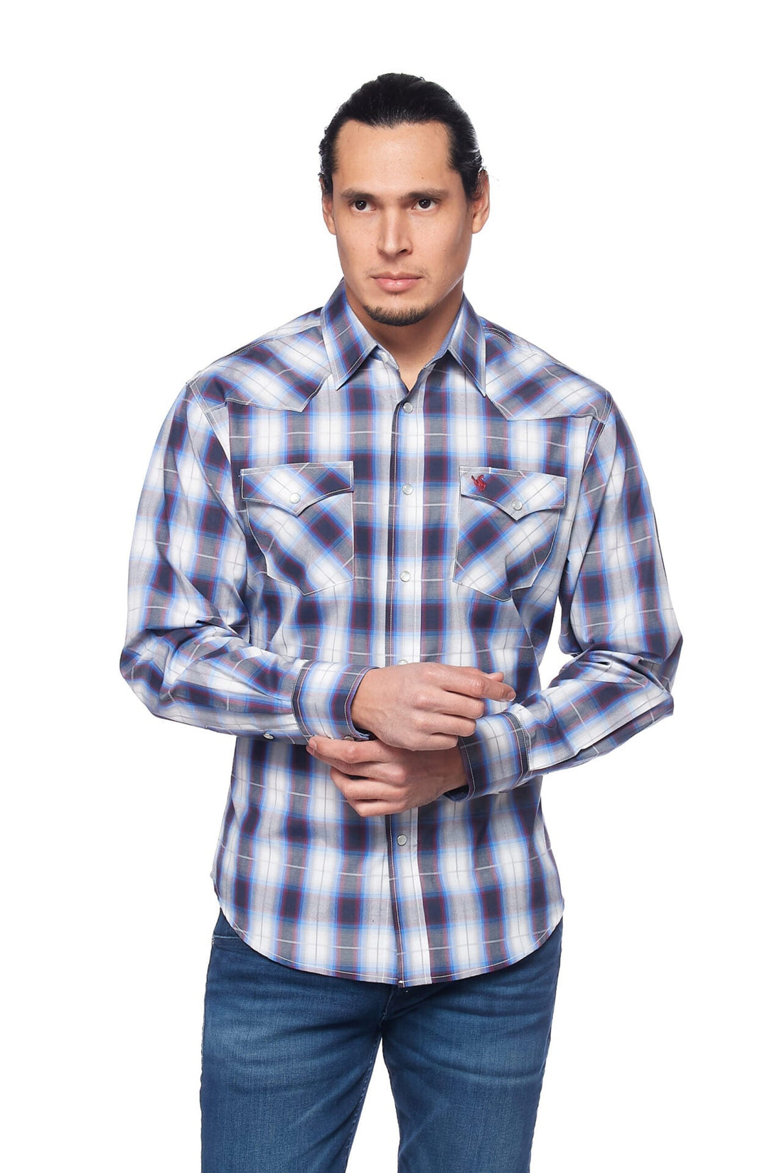 Men's Western Long Sleeve Pearl Snap Plaid Shirt-PS400-470 - Rodeo Clothing wholesale 