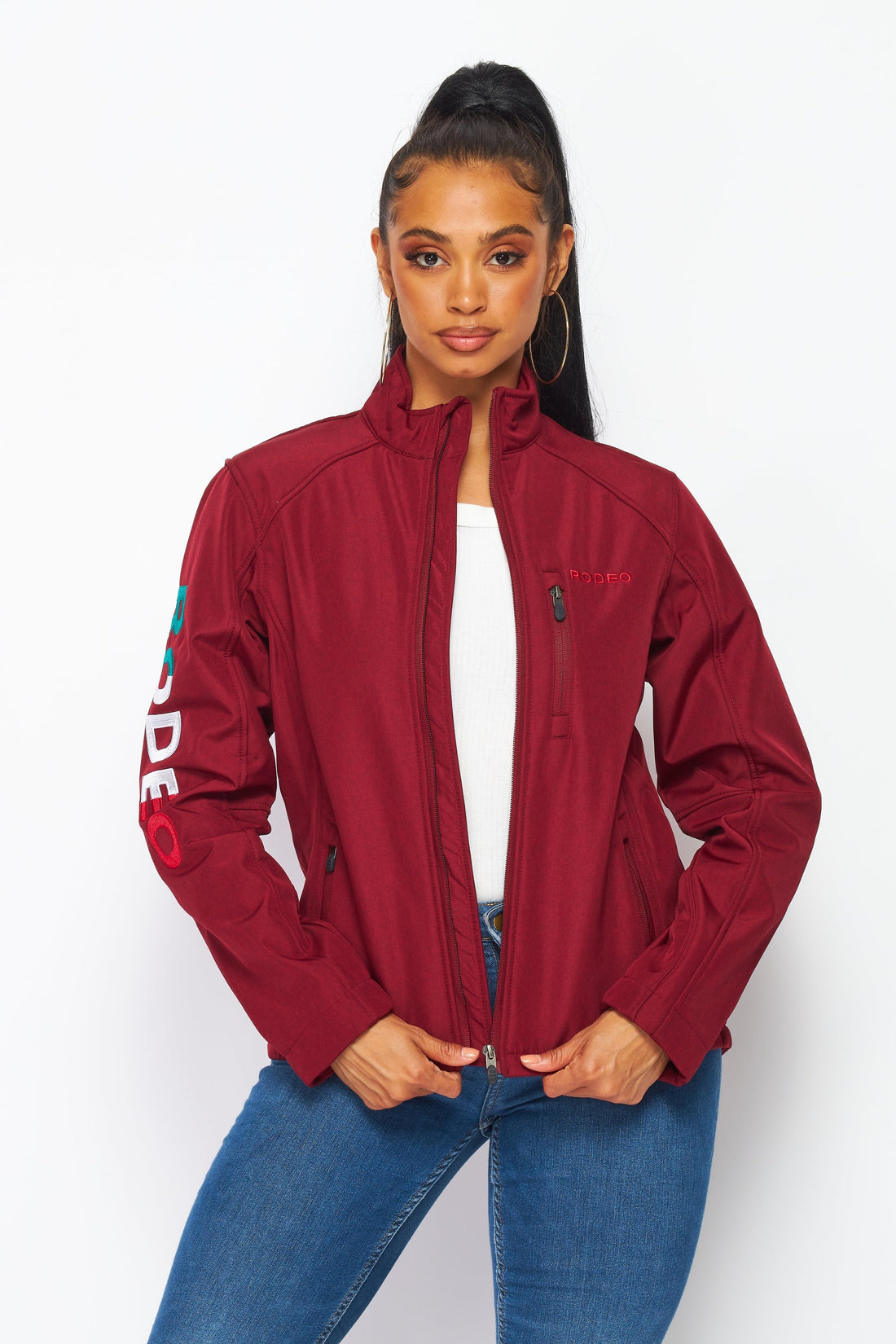 Women's Rodeo Embroidery Sports Jackets-LJ650-EMB-MEX-BURG/BLACK - Rodeo Clothing wholesale 
