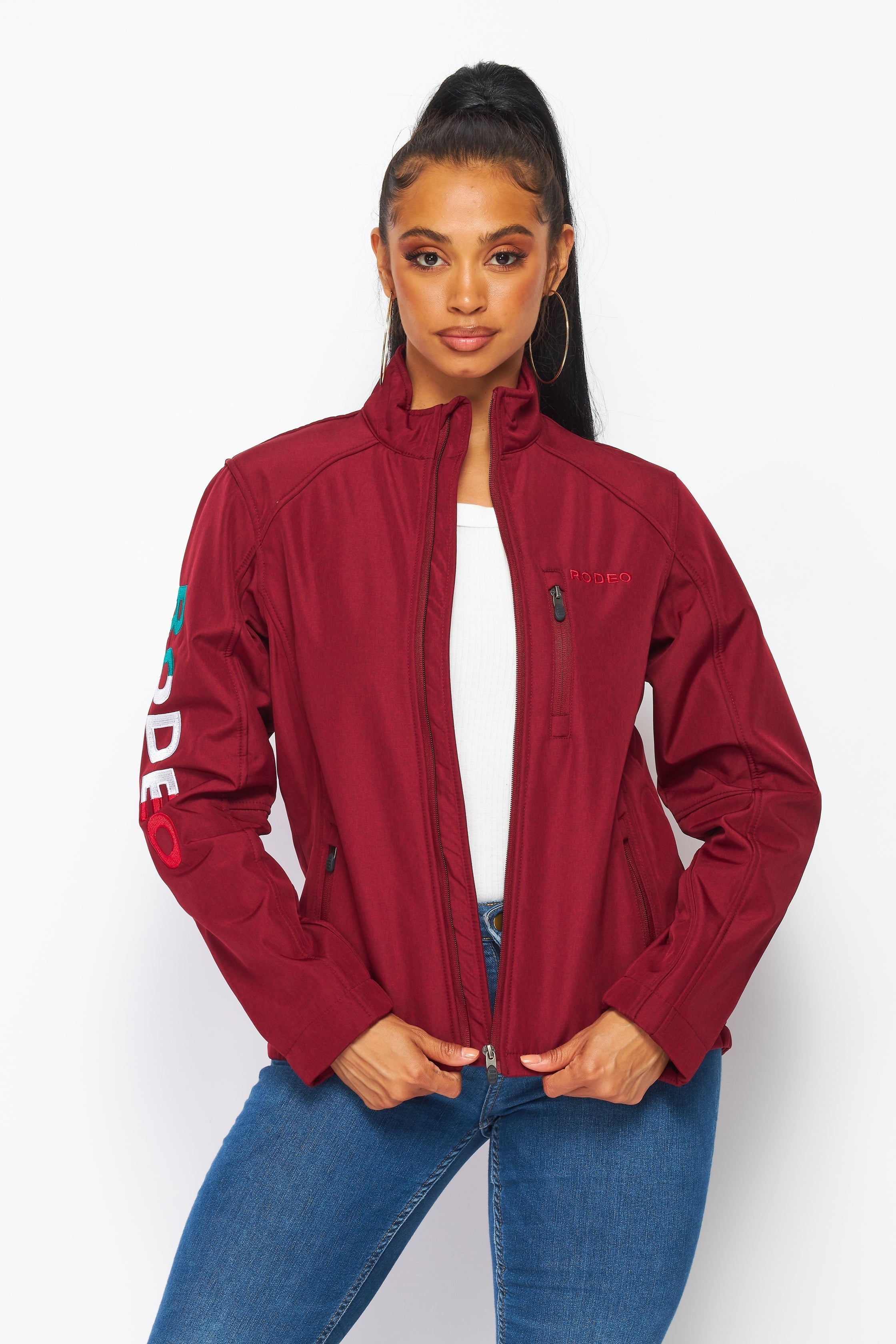 Women's Rodeo Embroidery Sports Jackets-LJ650-EMB-MEX-BURG/BLACK - Rodeo Clothing wholesale 