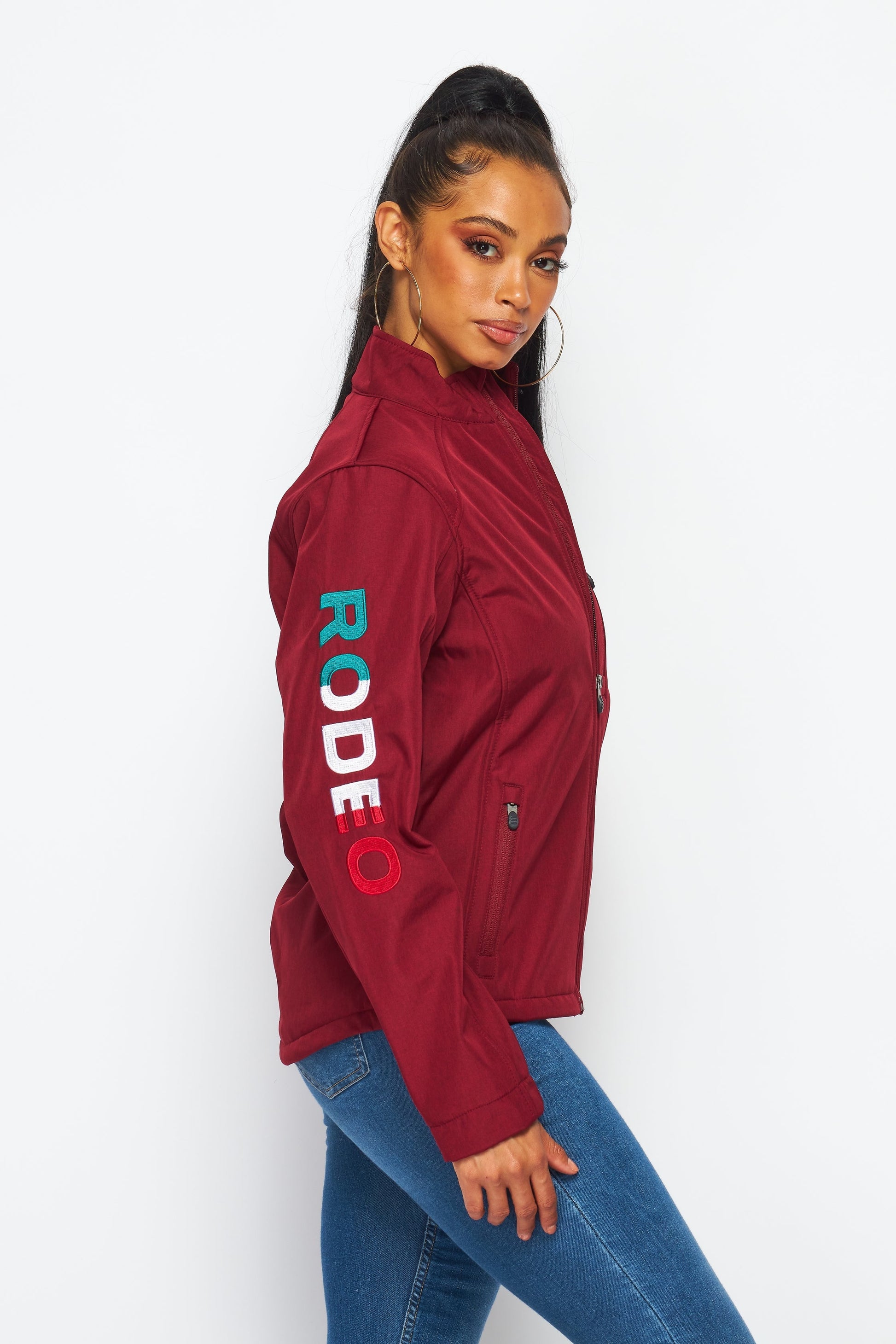 Women's Rodeo Embroidery Sports Jackets-LJ650-EMB-MEX-BURG/BLACK - Rodeo Clothing wholesale 