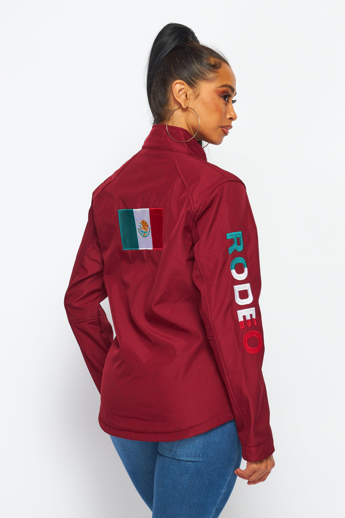 Women's Rodeo Embroidery Sports Jackets-LJ650-EMB-MEX-BURG/BLACK - Rodeo Clothing wholesale 