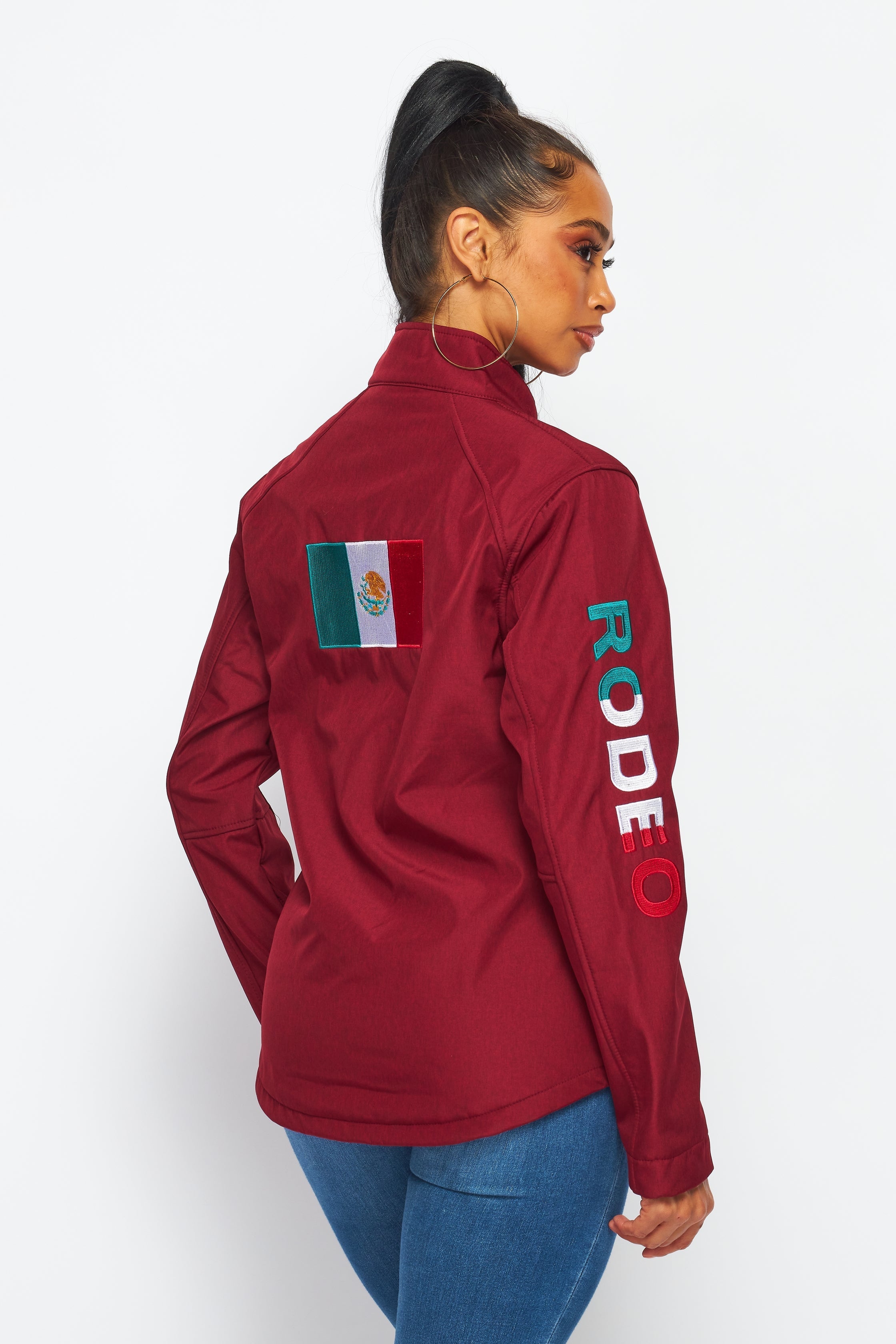 Women's Rodeo Embroidery Sports Jackets-LJ650-EMB-MEX-BURG/BLACK - Rodeo Clothing wholesale 