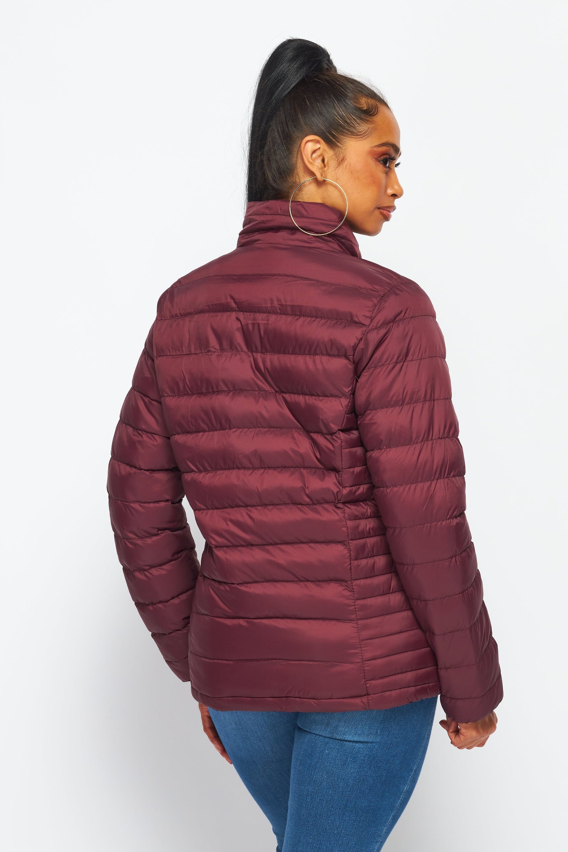 Women's Soft Coated Winter Puffer Jackets-LJ640-BURGUNDY - Rodeo Clothing wholesale 