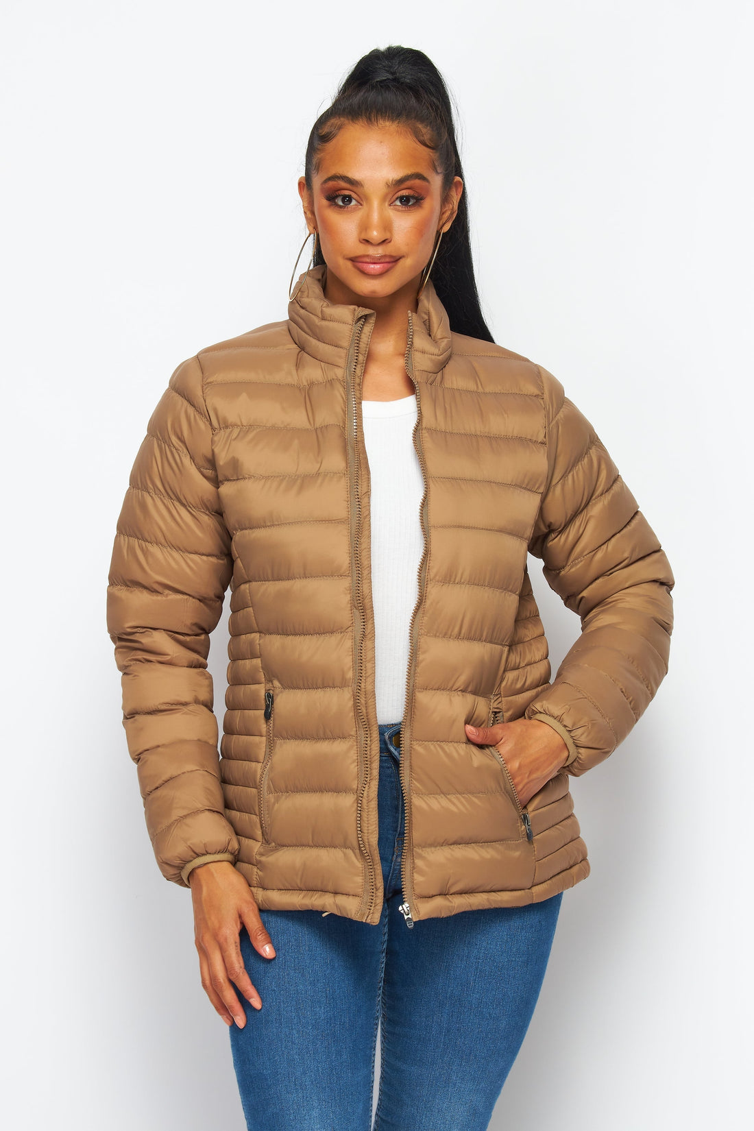 Women's Soft Coated Winter Puffer Jackets-LJ640-KHAKI - Rodeo Clothing wholesale 