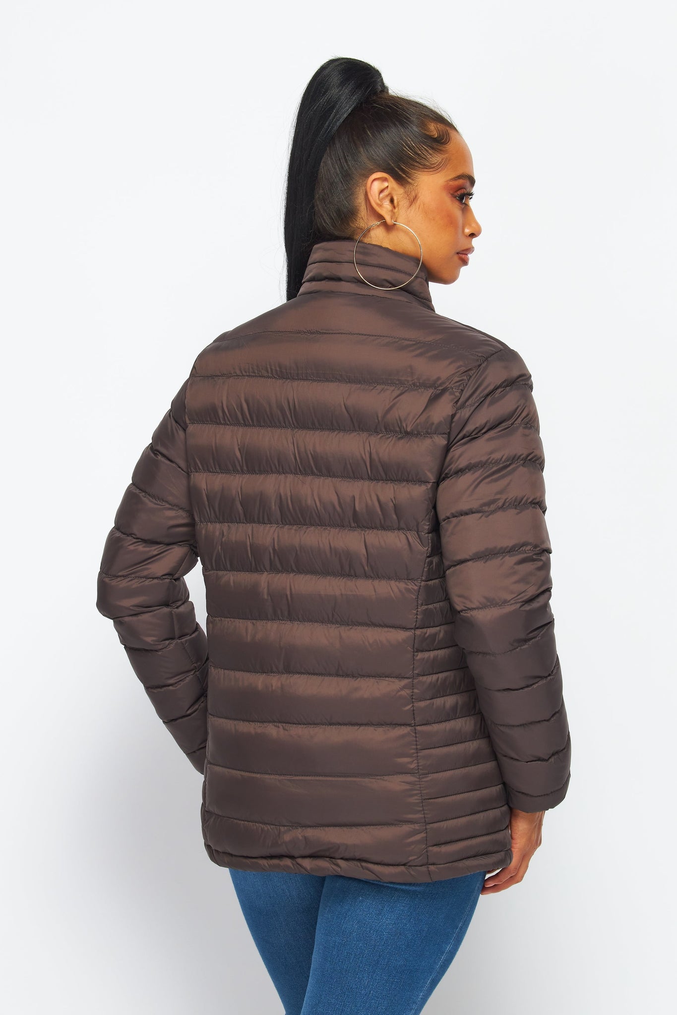 Women's Soft Coated Winter Puffer Jackets-LJ640 - BROWN