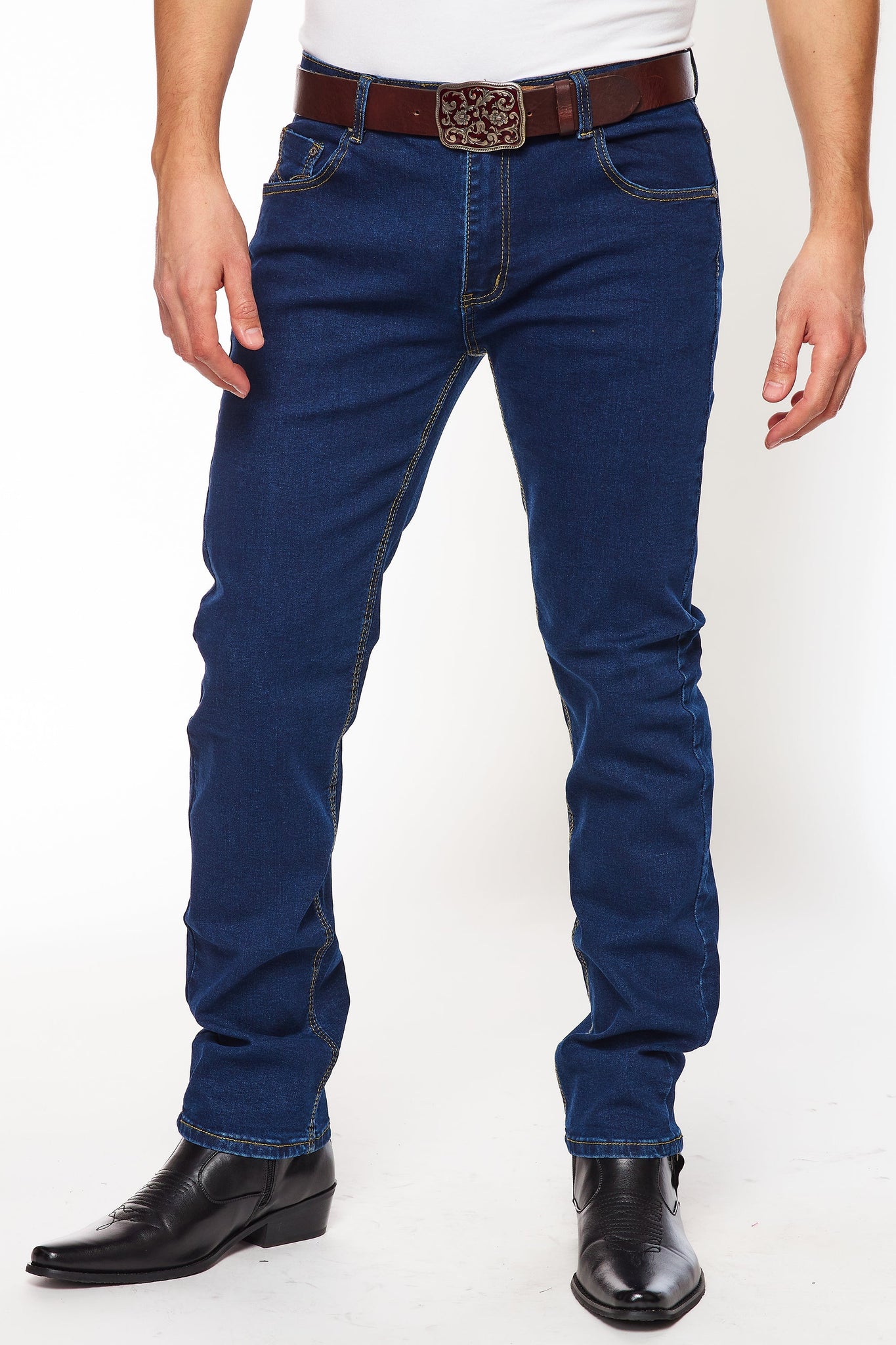 Men's Super Comfortable Straight Fit Jeans-HLP-504 DKBLUE