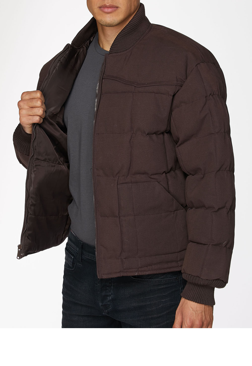 Men's Canvas Quilted Puffer Jacket-ACJ29-Brown - Rodeo Clothing wholesale 