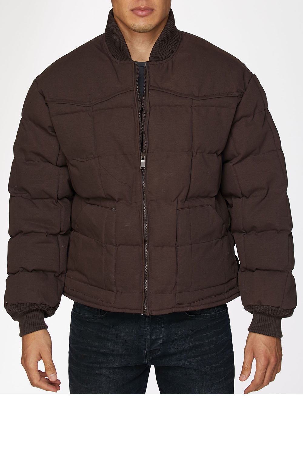 Men's Canvas Quilted Puffer Jacket-ACJ29-Brown - Rodeo Clothing wholesale 