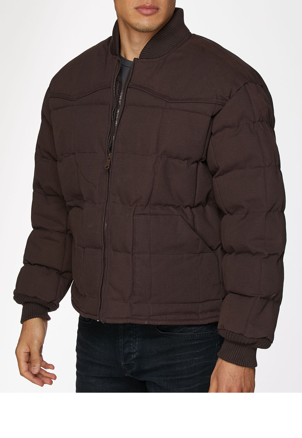 Men's Canvas Quilted Puffer Jacket-ACJ29-Brown - Rodeo Clothing wholesale 