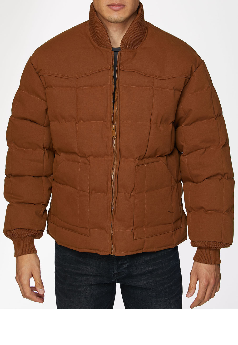 Men's Canvas Quilted Puffer Jacket-ACJ29-Cognac - Rodeo Clothing wholesale 