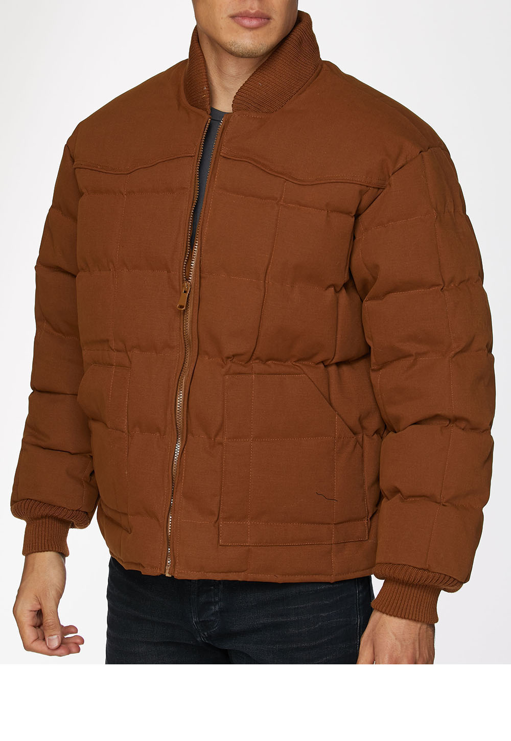 Men's Canvas Quilted Puffer Jacket-ACJ29-Cognac - Rodeo Clothing wholesale 