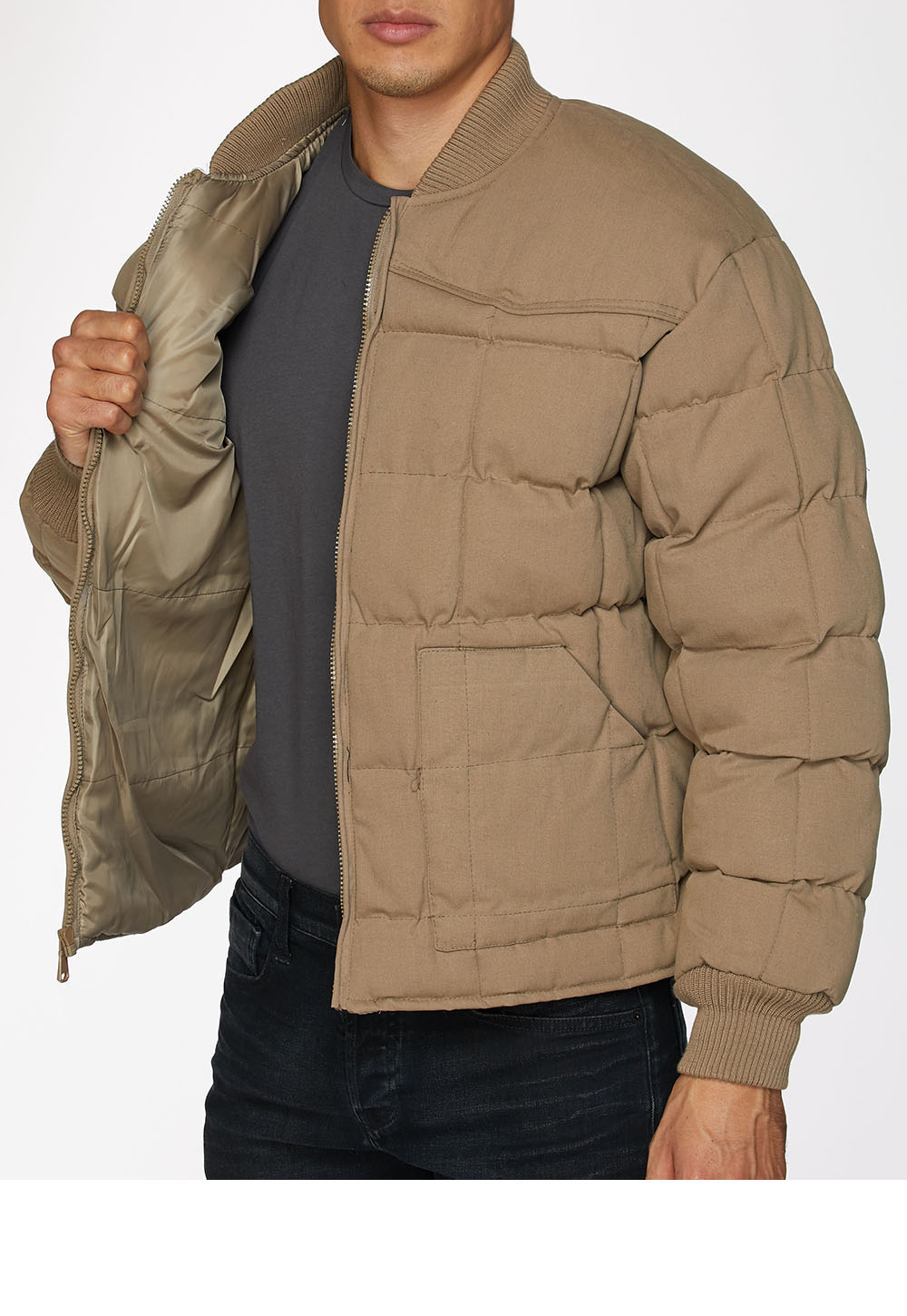Men's Canvas Quilted Puffer Jacket-ACJ29-Khaki - Rodeo Clothing wholesale 