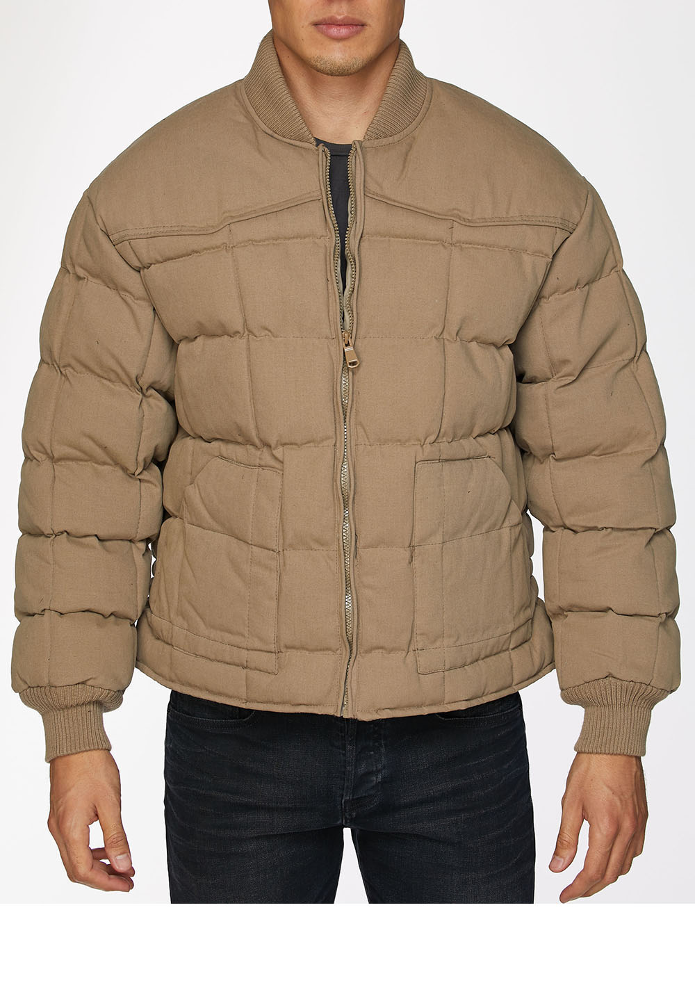 Men's Canvas Quilted Puffer Jacket-ACJ29-Khaki - Rodeo Clothing wholesale 