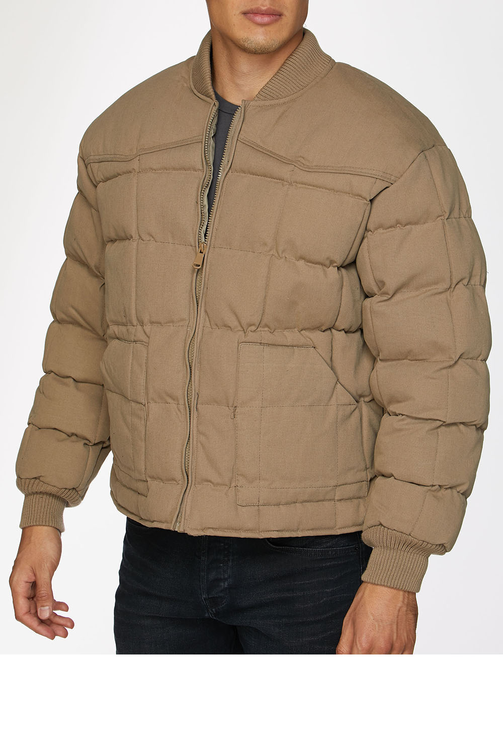 Men's Canvas Quilted Puffer Jacket-ACJ29-Khaki - Rodeo Clothing wholesale 