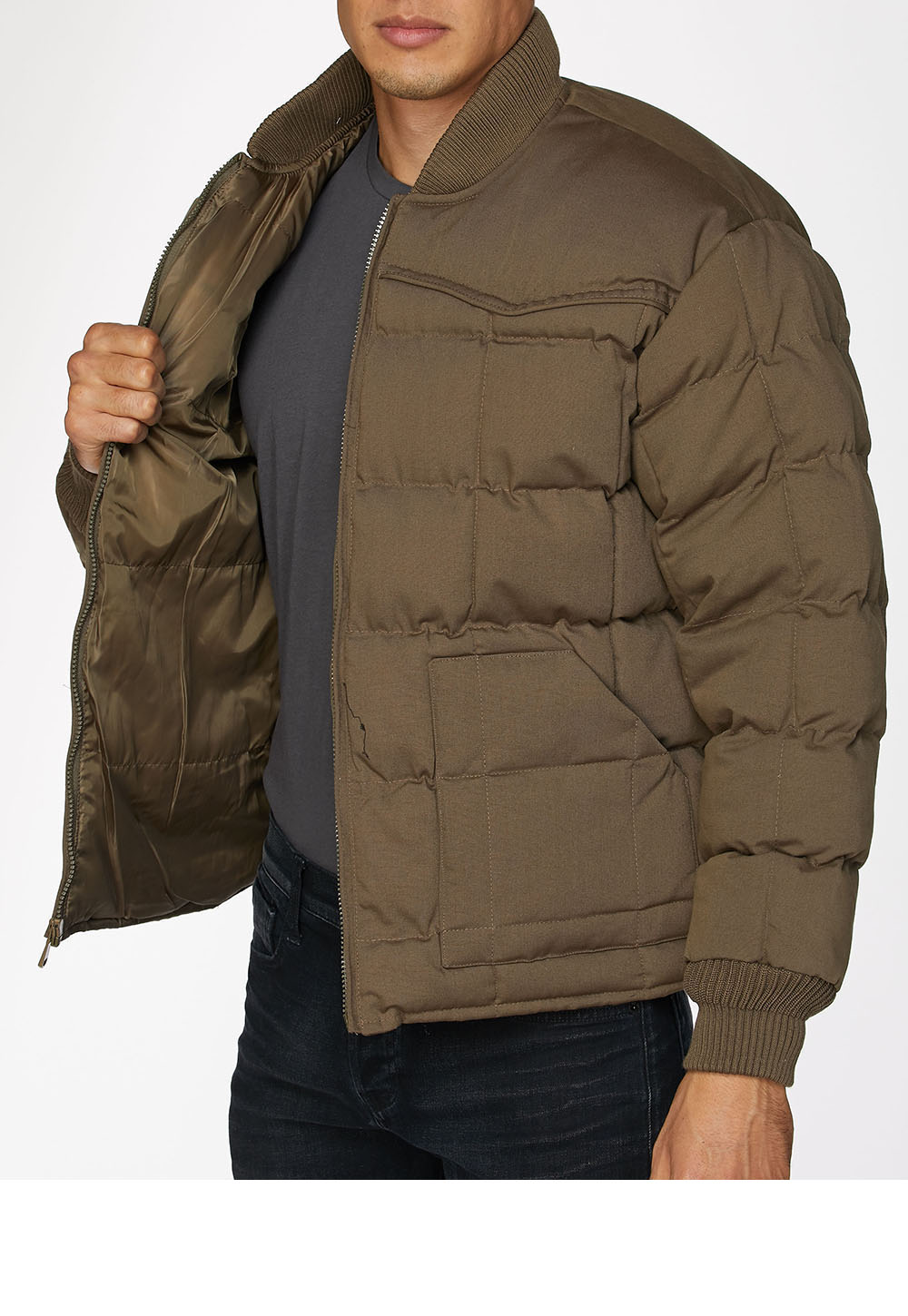 Men's Canvas Quilted Puffer Jacket-ACJ29-Mushroom - Rodeo Clothing wholesale 