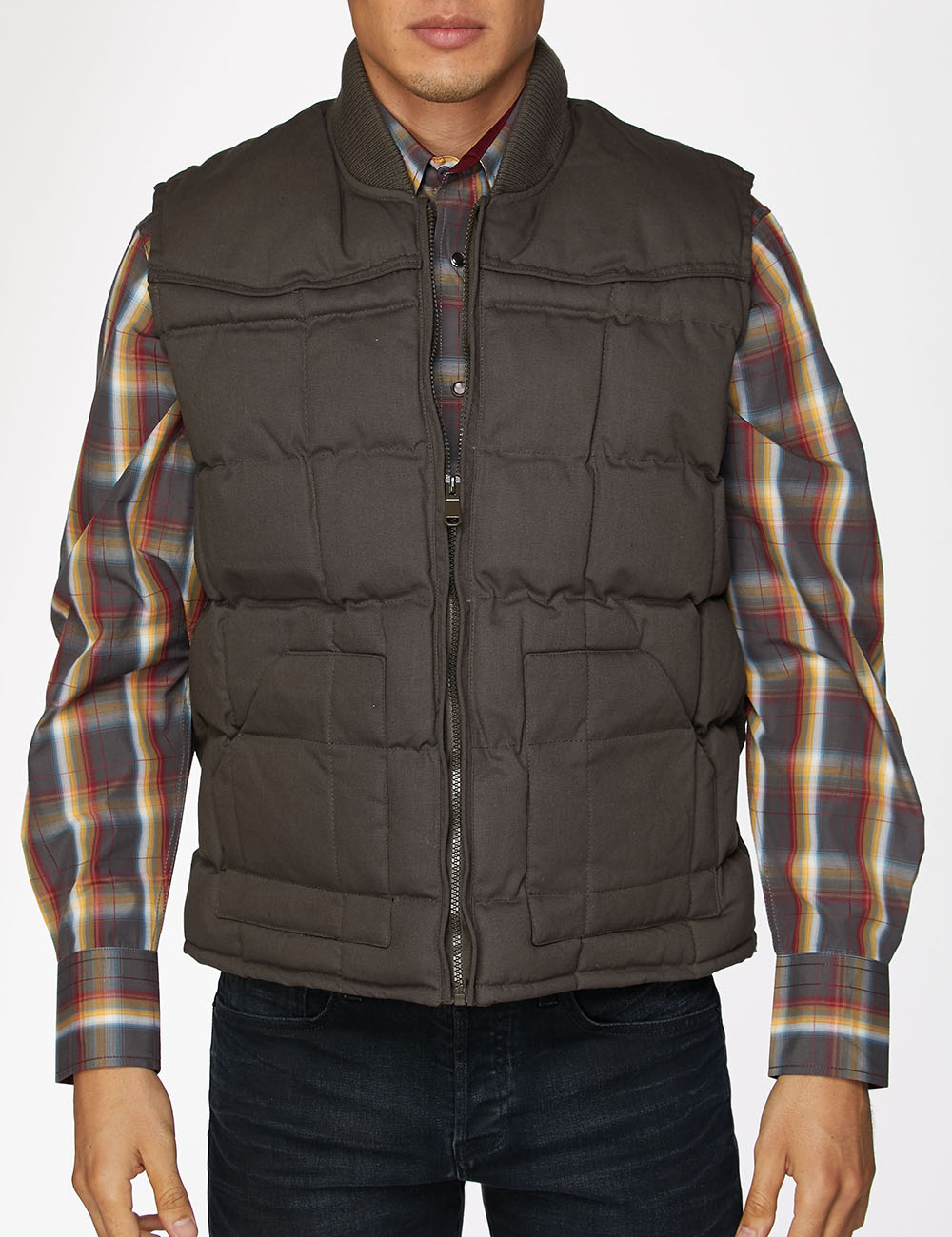 Men's Canvas Quilted Sleeveless Vest-ACV29-Brown - Rodeo Clothing wholesale 