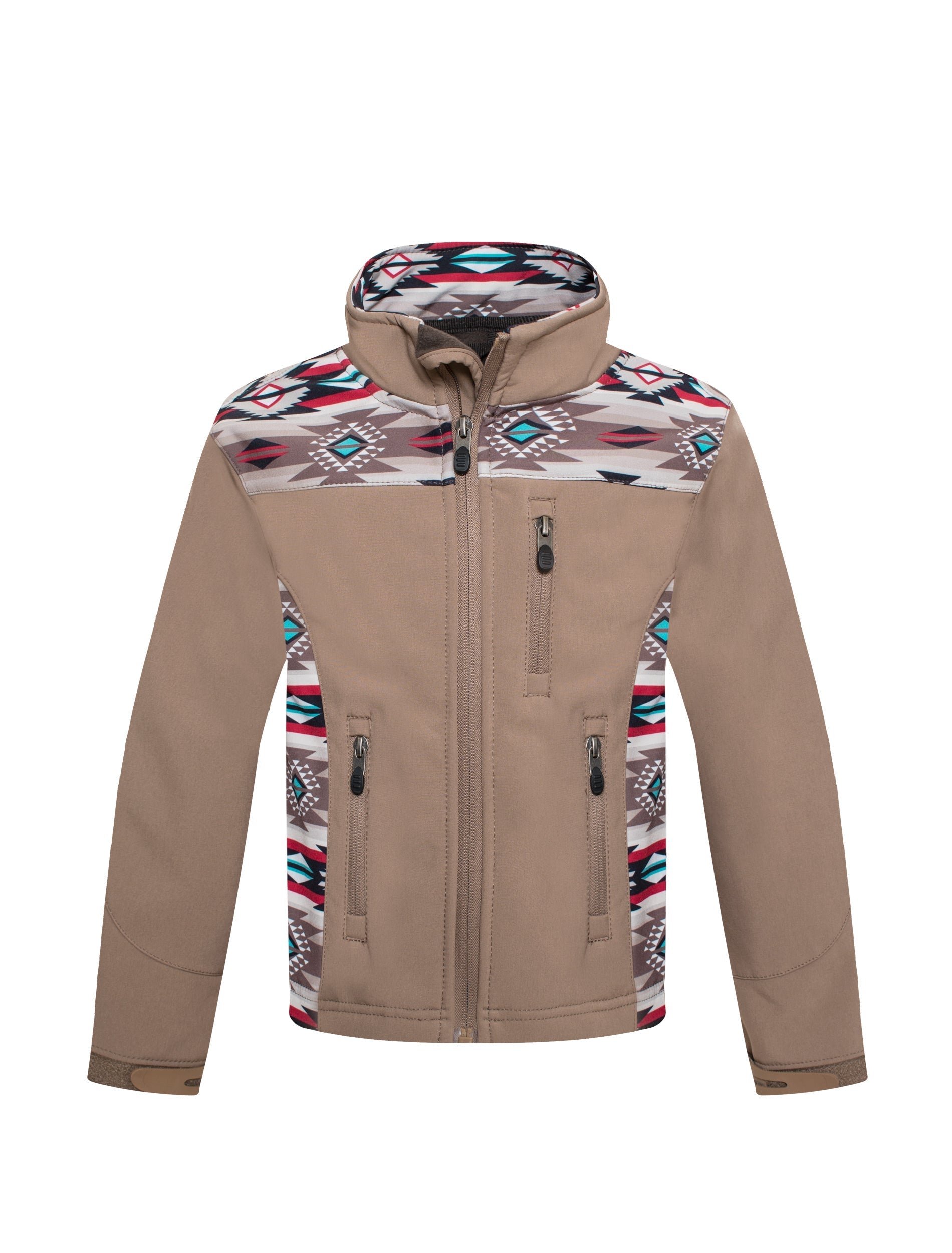 Boys Soft Shell Aztec Print Jacket -BNJ650-AZ-KHAKI/BROWN - Rodeo Clothing wholesale 