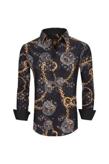 Mens Luxury Brand Printed Silk Like Shirts-HLS2002L-505 - Rodeo Clothing wholesale 