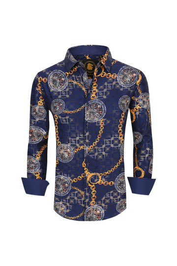 Mens Luxury Brand Printed Silk Like Shirts-HLS2002L-508 - Rodeo Clothing wholesale 