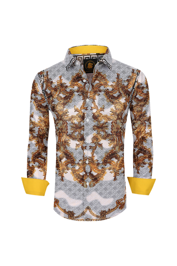 Mens Luxury Brand Printed Silk Like Shirts-HLS2002L-509 - Rodeo Clothing wholesale 
