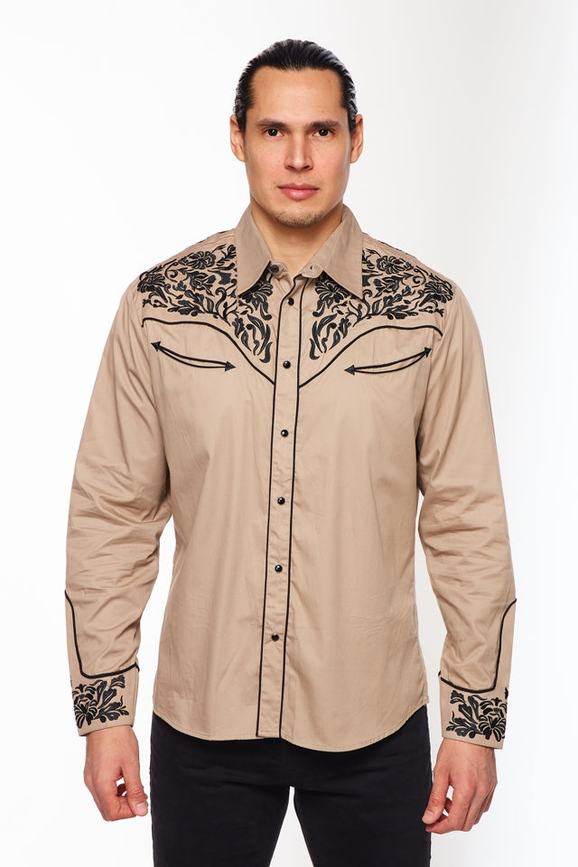 Men's Western Cowboy Embroidery Shirt-PS500L-547 - Rodeo Clothing wholesale 