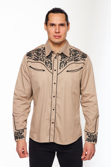 Men's Western Cowboy Embroidery Shirt-PS500L-547 - Rodeo Clothing wholesale 